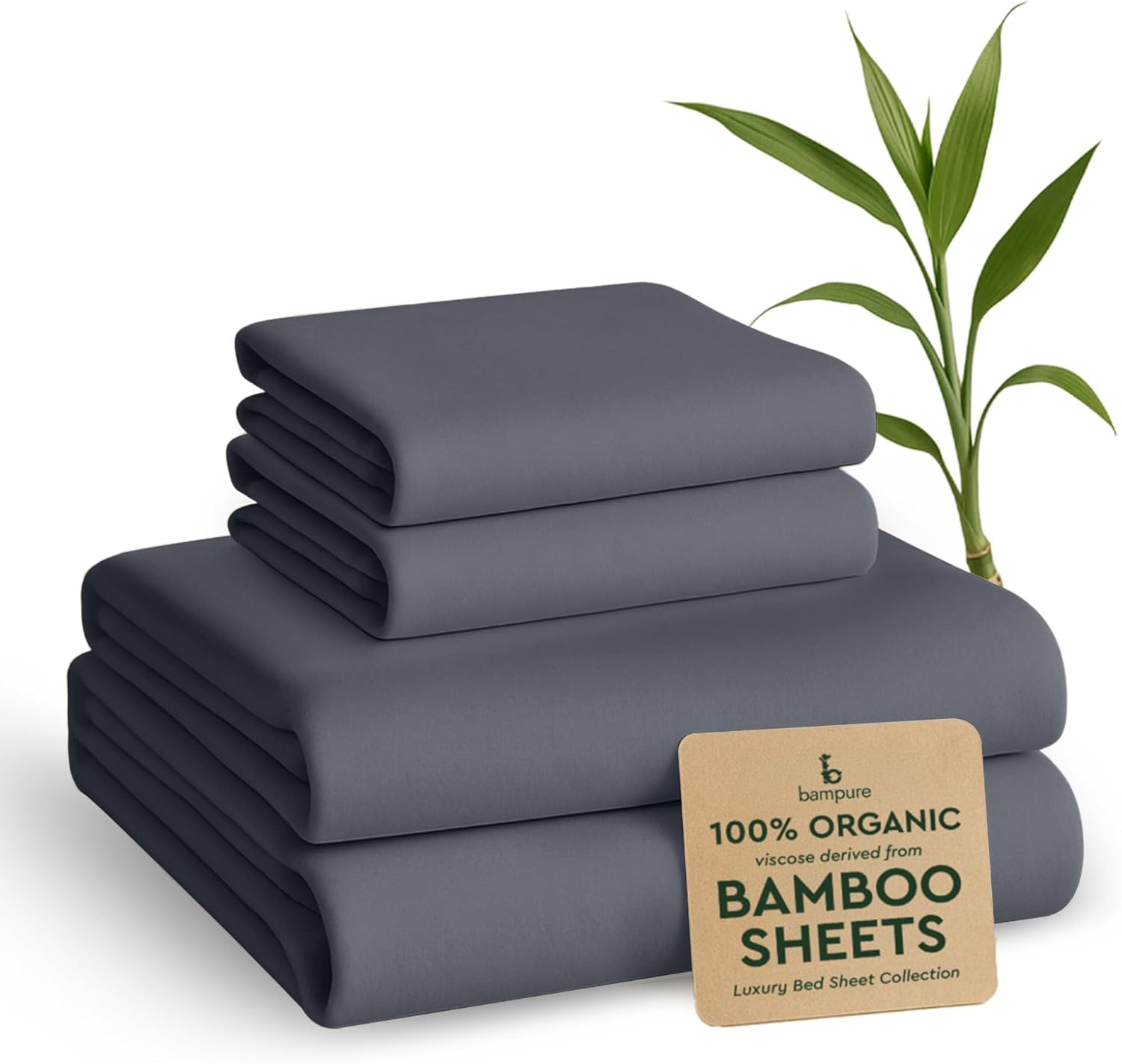 BAMPURE 4Pcs - 100% Viscose Derived from Bamboo Sheets Full Size Sheets Set - Super Soft Viscose Bamboo Cooling Sheets for Hot Sleepers - up to 16&rsquo;&rsquo; Deep Pocket - Luxury Series Full Sheet Set (S Gray)