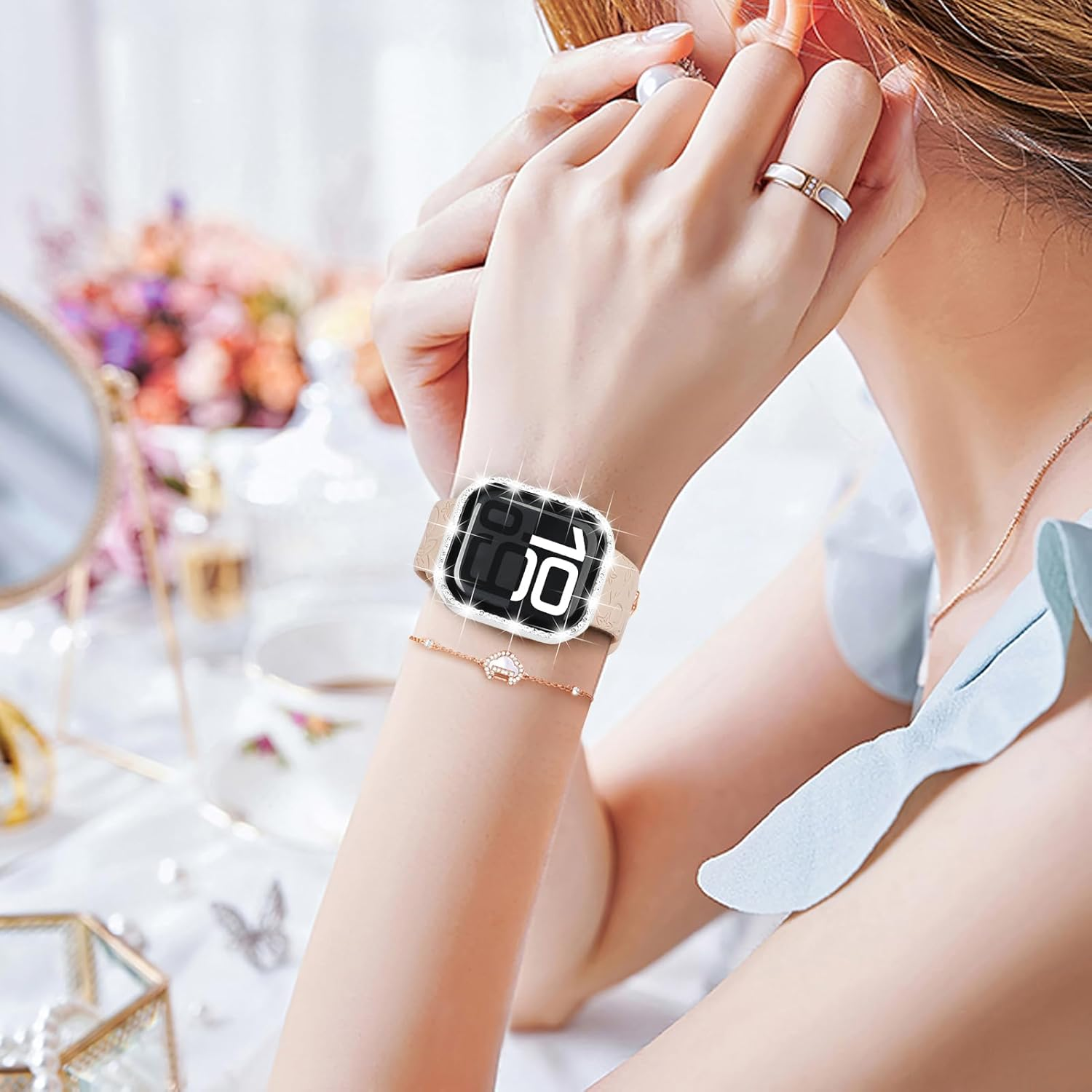 [2 Park] for Apple Watch Screen Protector 40Mm 44Mm 41Mm 45Mm 42Mm 46Mm,Crystal Diamond Bling Hard Case Protective Cover Frame with Tempered Glass for Apple Watch Case 11 SE3 10 9 SE 2Nd 8 7 6 5 4 image number 2