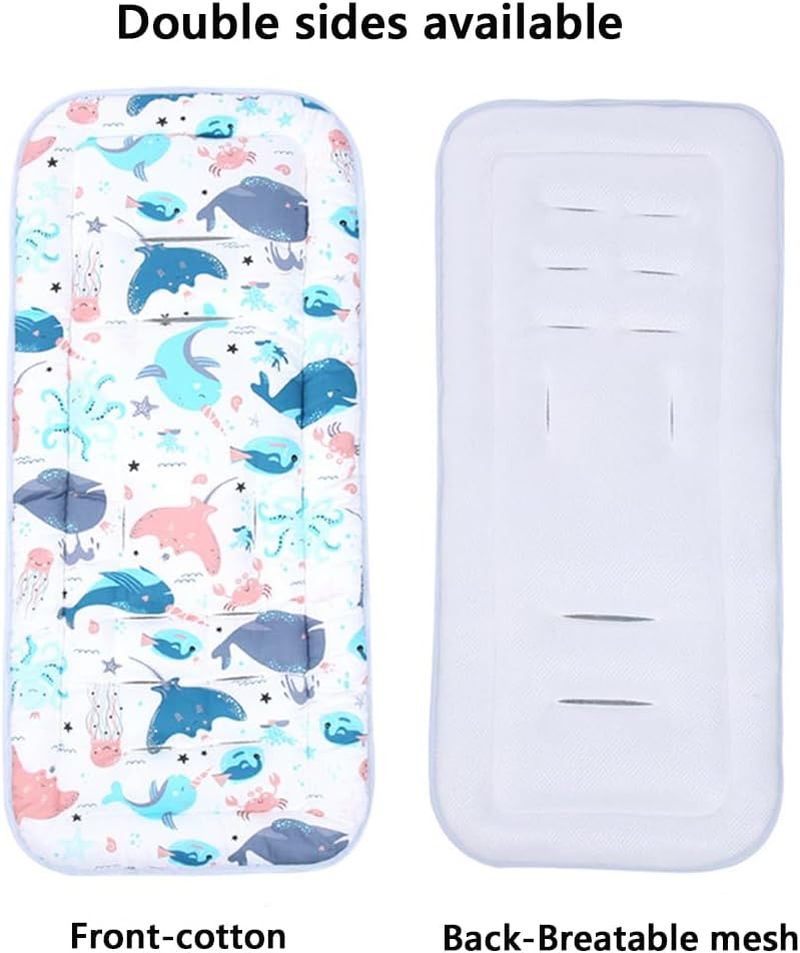 Baby Stroller Seat Liner Kids Pushchair Seat Cushion Mat Universal Breathable Stroller Liner Insert Stroller Cushion Pad Thick Cotton Stroller Liner Seat Pad Cover for (Whale &Octopus) image number 2