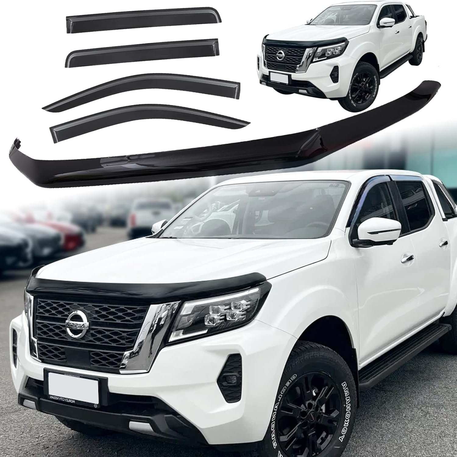 SUERAUTO4X4 for Nissan Navara NP300 Accessories 2021-2025 Bonnet Protector Weather Shield, D23 Tinted Black Bonnet Stone Hood Guard Weathershields Sun Rain Wind Deflector Window Visor image number 3