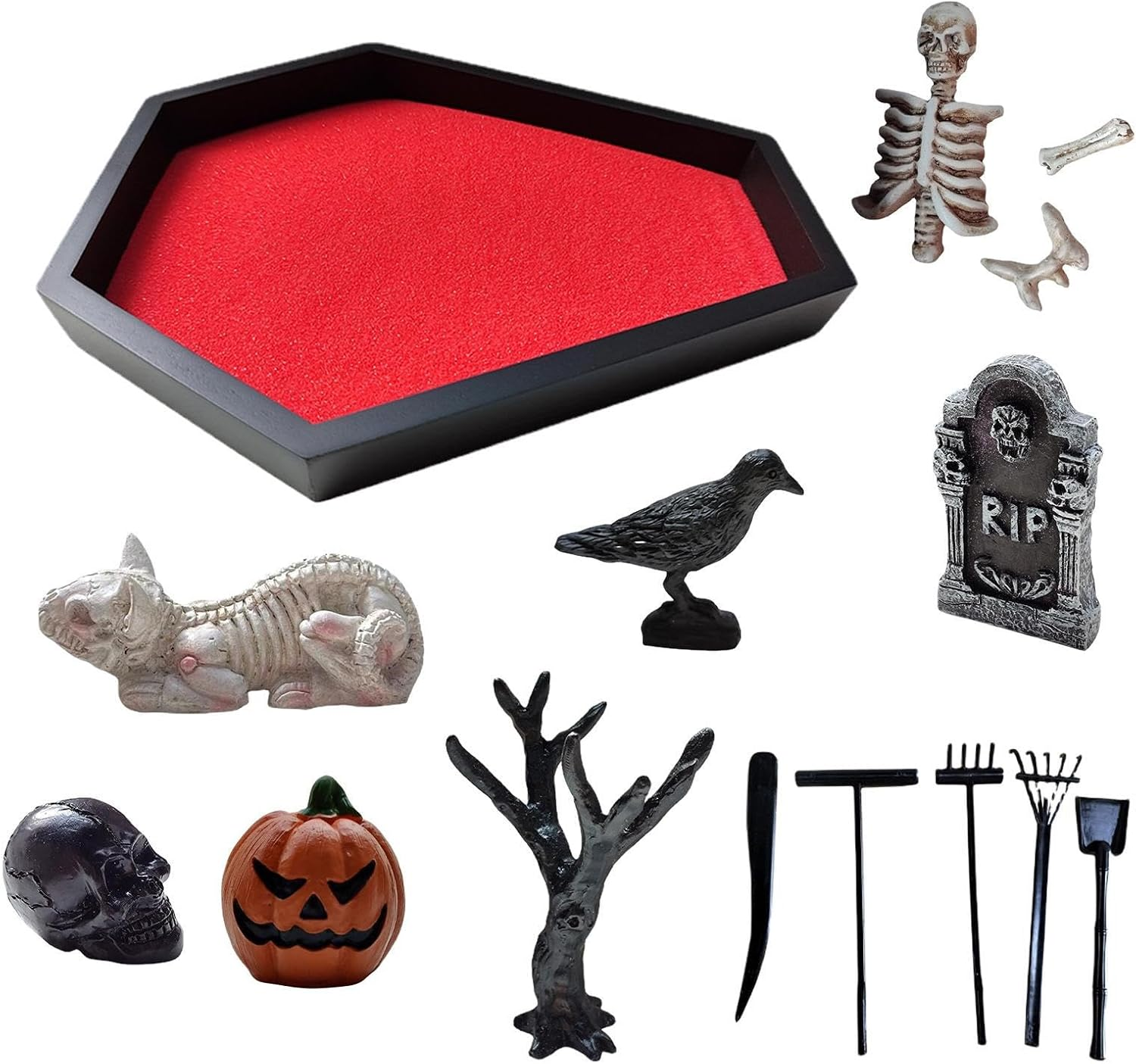 Zen Garden for Desk | Coffin Sand Decoration for Halloween - Indoor Ornament with Skull, Tombstone, Crow, Halloween Prop for Microlandscape image number 5