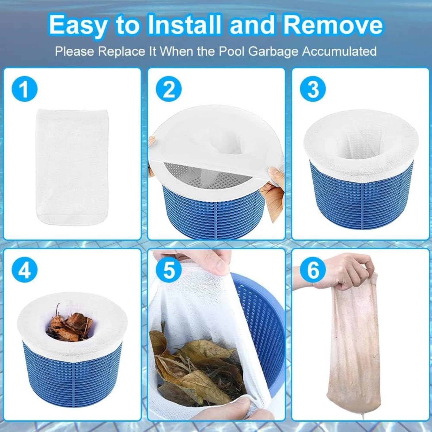 MEZOKUCEL 30 Pcs Reusable Pool Skimmer Socks - Ultra Fine Mesh Filter Socks for Cleaning Debris and Leaves, Fits Skimmer Baskets (White)