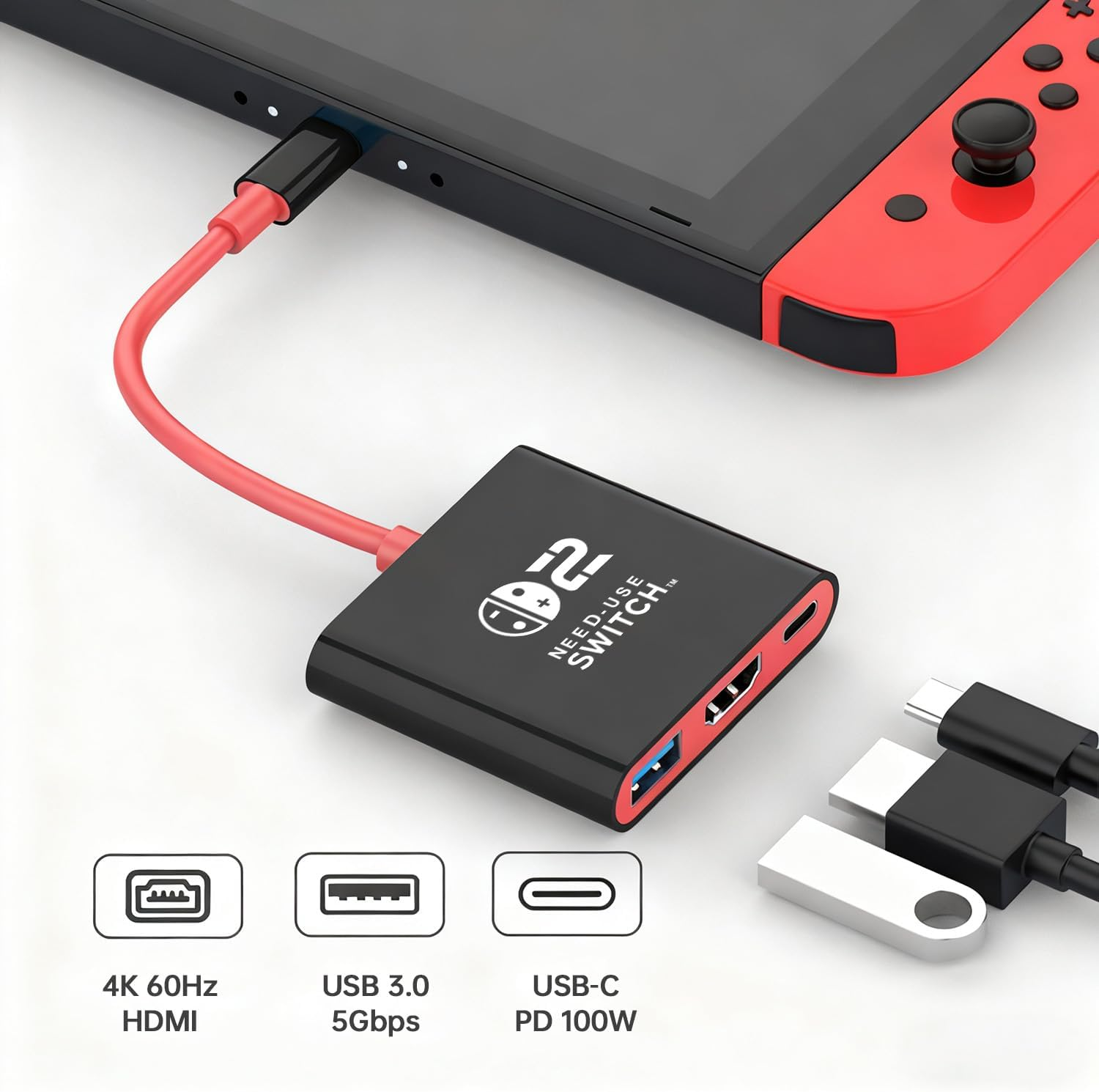 AHGEIIY Switch2 Dock for Offical Nintendo Switch Docking Station, Upgrade for Nintendo Switch Dock with 4K 60Hz HDMI, USB 3.0 and 100W PD Port, Travel Dock for Switch2/Oled Macbook Steam Deck image number 5