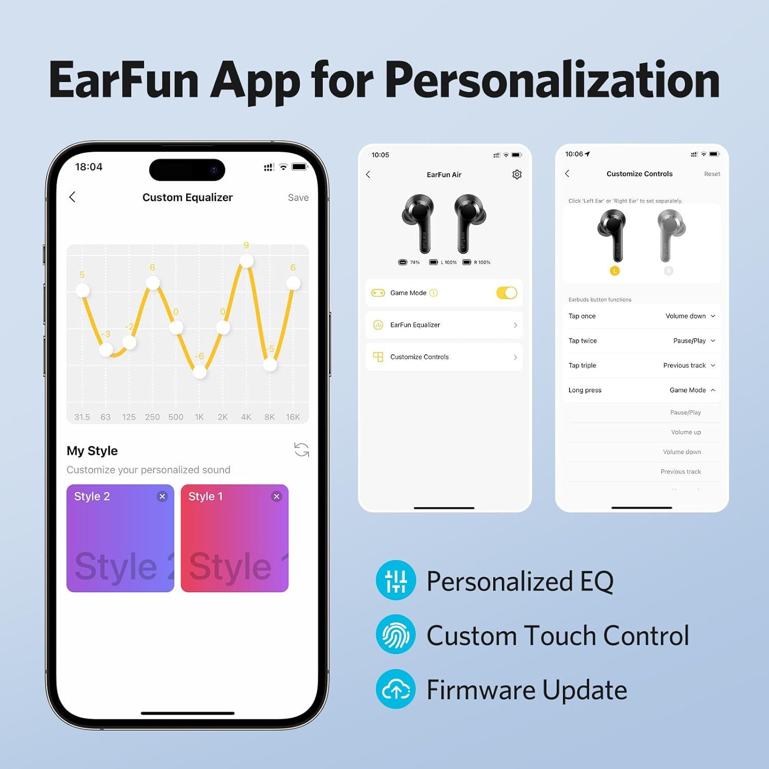Earfun Air True Wireless Earbuds, [CES & IF Awards] Bluetooth Earbuds with 4 Mics Clear Call, IPX7 Waterproof, Deep Bass, Wireless Charging, Game Mode, App Customize EQ, 35H Long Playtime,App Version image number 6