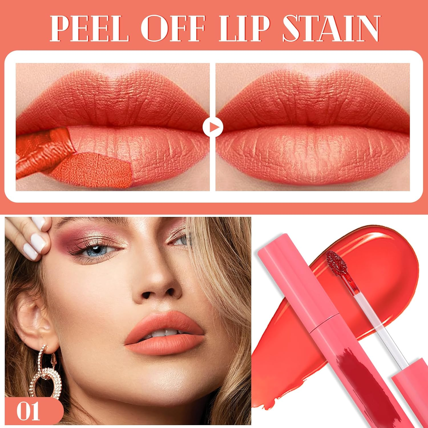 Peel off Lip Liner Stain, Peel off Tattoo Lip Tint, Peel off Lip Stain with Matte Finish, Waterproof, Long Lasting, Transfer Proof Red Lip Tint, Highly Pigmented Color, Non-Stick Cup Lip Stain image number 1