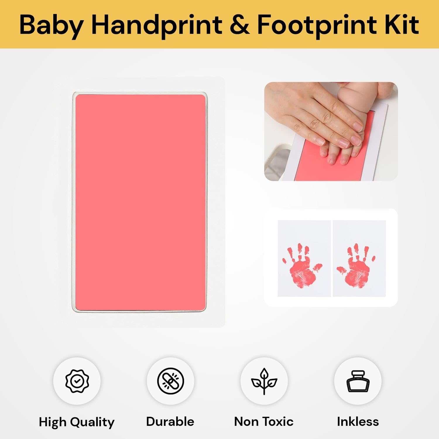 EZONEDEAL Baby Prints Baby Handprint and Footprint Makers Kit Inkless Ink Pad Hand & Foot Stamp Safe Non-Toxic for Baby Feet and Hands Family Keepsake Pet Paw Clean-Touch with 2 Imprint Card (Pink) - Pink image number 6