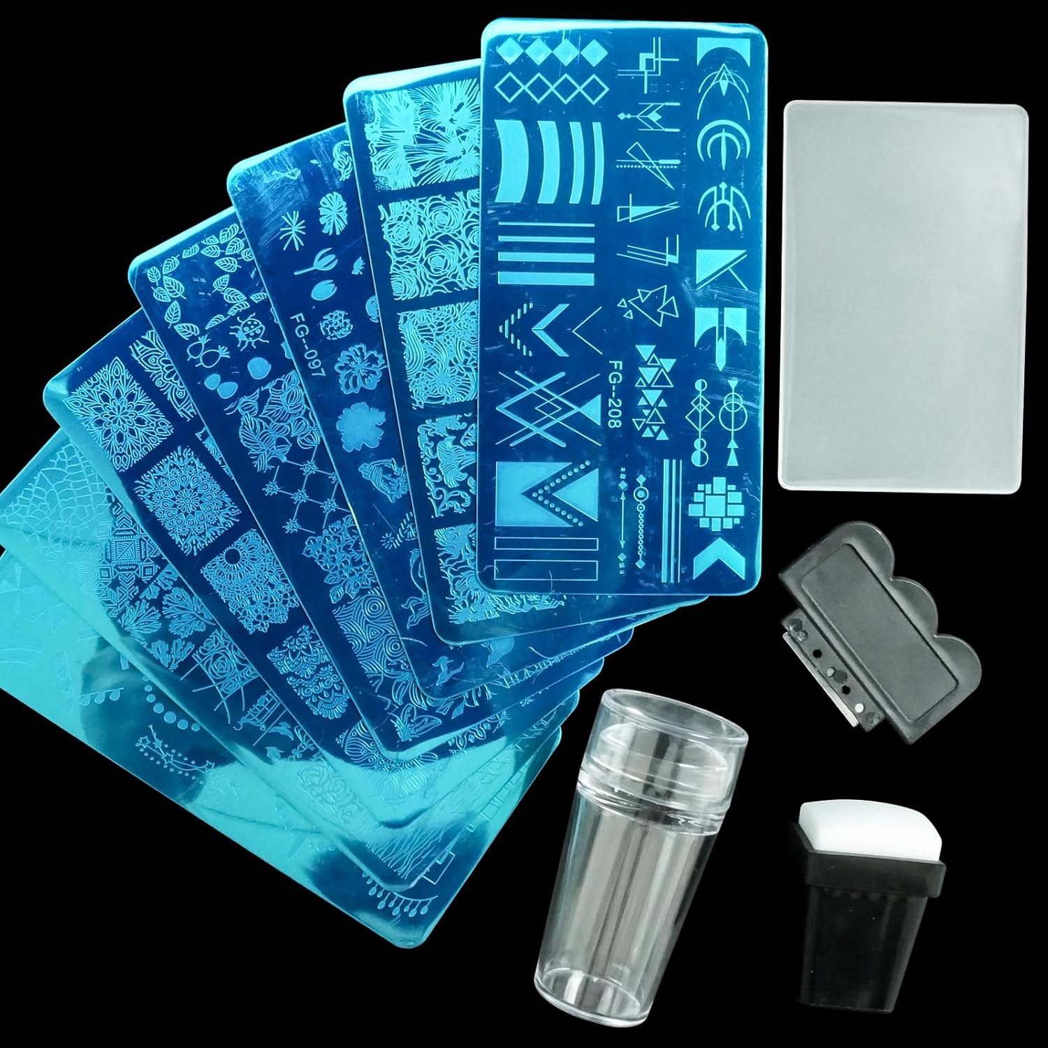 Addfavor Nail Stamper Kit 7Pcs Nail Stamping Plates Flower Geometric Mandala Animal Image Nail Stencils with 2 Stamp and 2 Scraper for Home Salon Manicure Design Supplies Tools image number 2