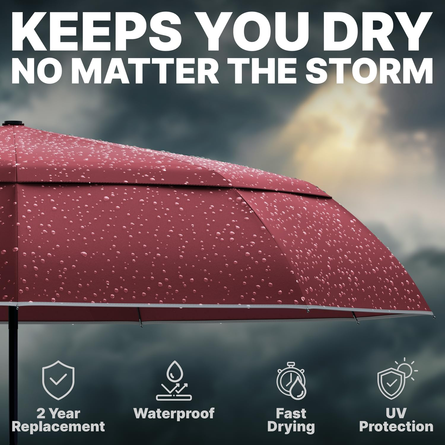 Royal Walk Windproof Folding Travel Umbrella Compact and Strong Luxurious Real Wood Handle Automatic Open Close Vented Double Canopy for Men and Women - Dark Red image number 4