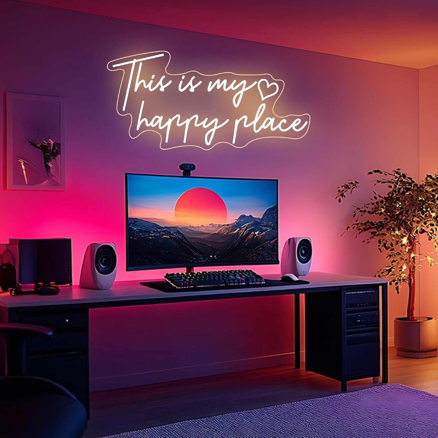 This Is My Happy Place Neon Sign Dimmable Warm White LED Neon Light Aesthetic Room Decor for Teen Girls Neon Light Signs for Bedroom, Salon,College Dorm, Wedding Party Decor Neon Classroom Sign image number 5