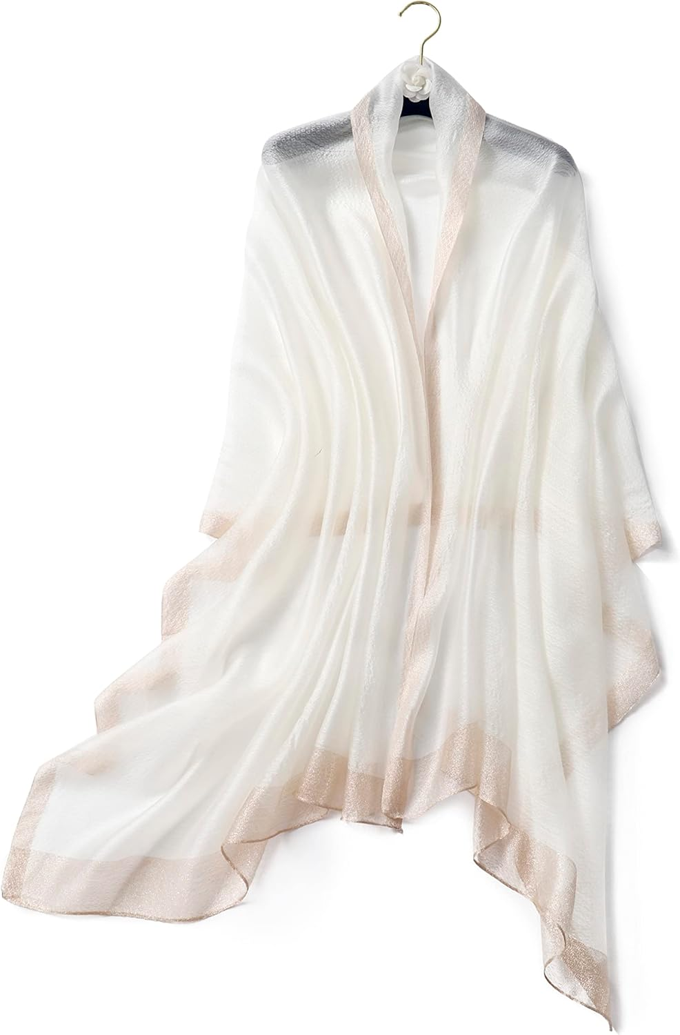 STARWHISPER Women'S Gold Trim Silk Scarf Shawl Wrap - Elegant Accessory for Evening Dress - Gift Packaged