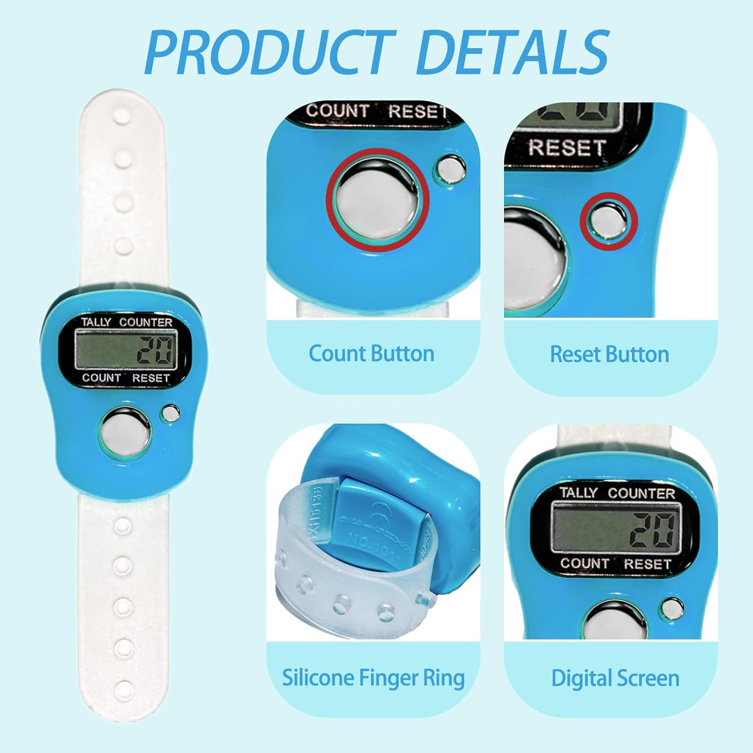 10 Pcs Electronic Finger Counter, Resettable Mini LCD Display with 4 Digit Memory and Comfortable Adjustable Strap, Ideal for Chanting Knitting Golf Scoring Coaching Fishing Daily Tracking image number 3