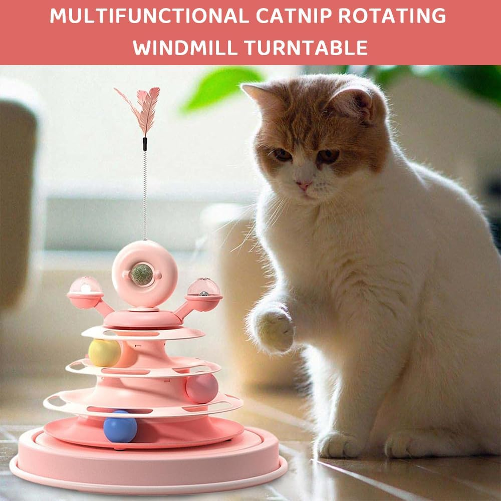 HYAVIA 4-Level Ball Track Cat Toy, 360&deg; Rotating Windmill Design with Feathers & Catnip, Interactive Indoor Cat Activity Toy for Play and Exercise image number 6