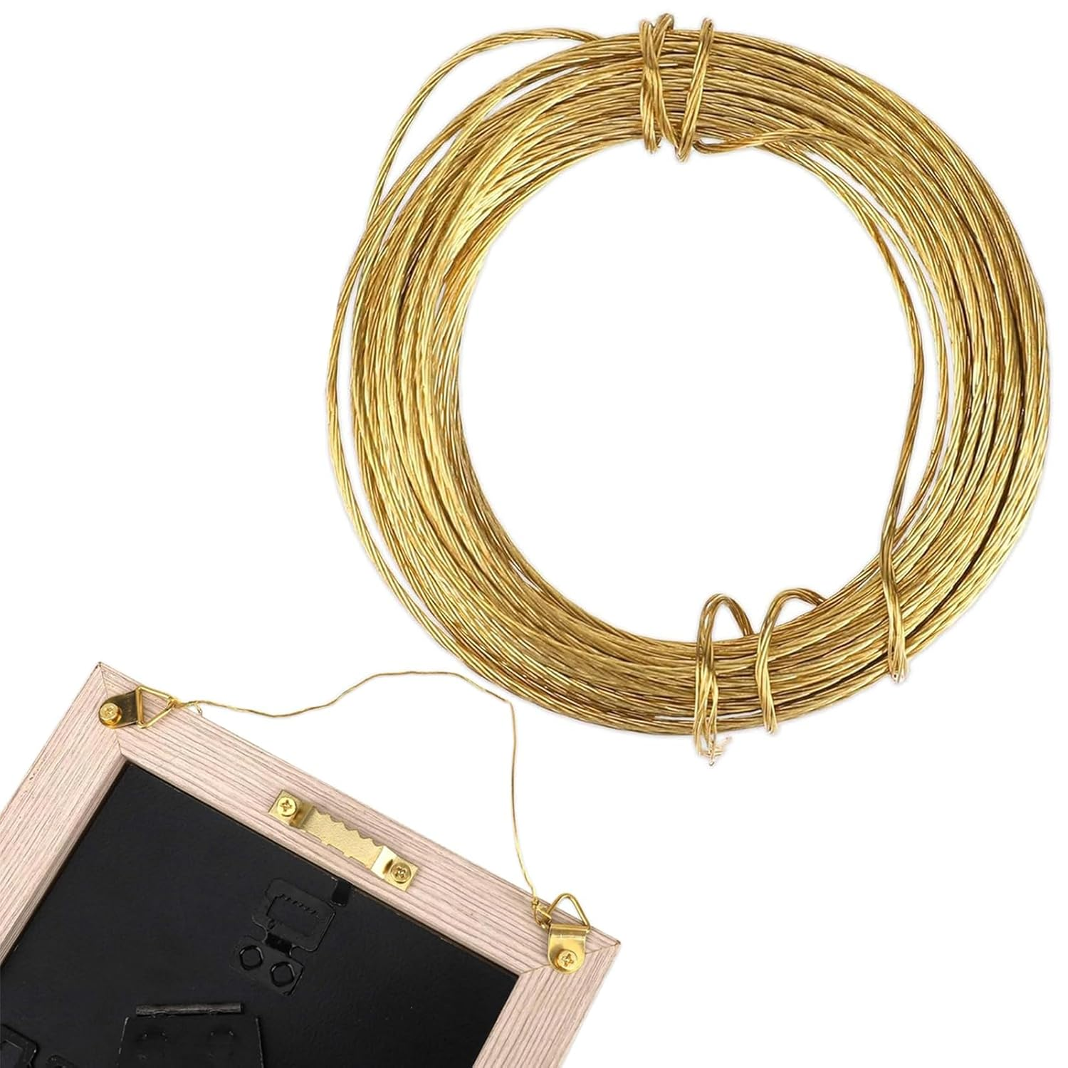 Sndperiexam Gold Brass Picture Hanging Wire 20 Feet Multi-Stranded Metal Wire for Artwork, Mirrors, Clocks, Hardware image number 5