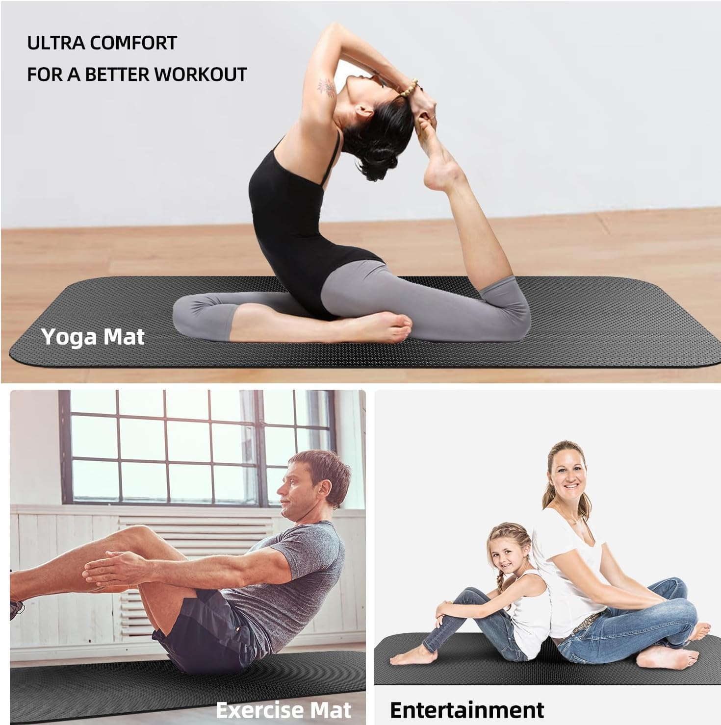 Exercise Equipment Mat,Treadmill Mat,Bike Mat Compatible with Peloton Bike Elliptical Treadmill Mat,Under Exercise Bike Trainer Mat Pad for Stationary Indoor Spin Bike,Hardwood Floor Carpet Black Gym image number 5