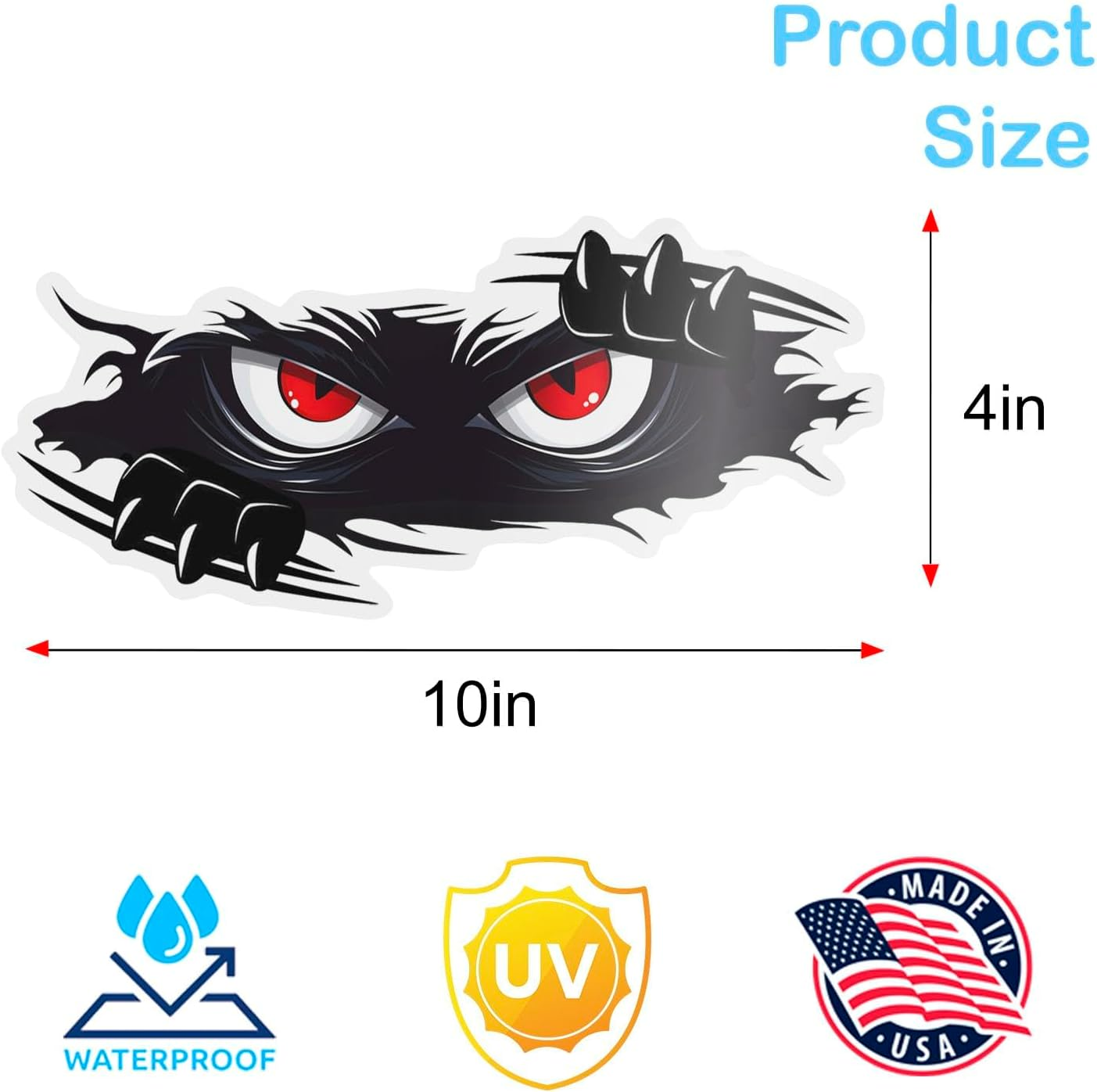Car Decal - Peeking Monster Angry Eyes Car Decals,Funny Monster Stickers for Cars, Trucks, Dents & Sports Cars, Large Black Vinyl Bumper Stickers and Decals (10X4 Inches) 3PCS (Style 1) image number 3