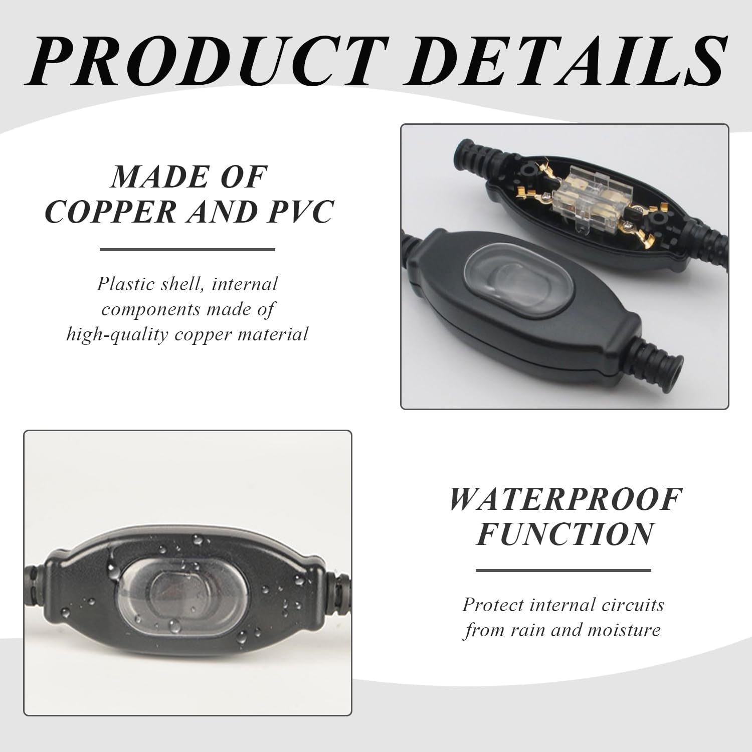 BIFHIG 2 Rainproof Double Switches, Waterproof Cable Switches for Outdoor Use, Inline Push Button Switch, Suitable for Electrical Appliances, Lamps, Transformers image number 3