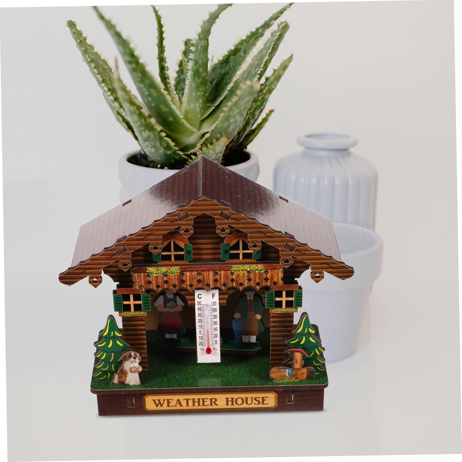 Weather House Wooden Barometer Wall Mount Hygrometer Thermometer Indoor Outdoor Temperature Humidity Monitor Stylish Home Decor Easy Battery Operation Accurate Readings