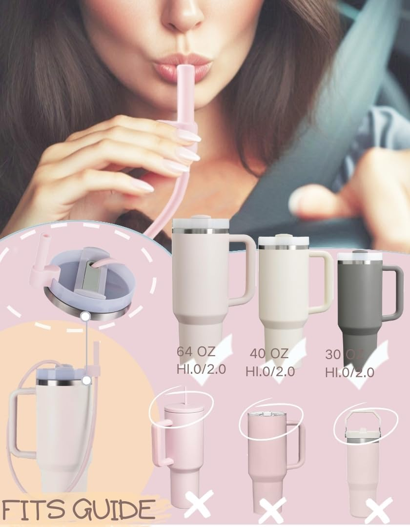 Flexible & Easy Sip: Extendable Reusable Silicone Straws - Innovative 35" Design, Fits 40 & 30 64 Oz Tumblers, Soft and Safe Accessories for Stanley Tumbler(Light Color Combination) image number 6