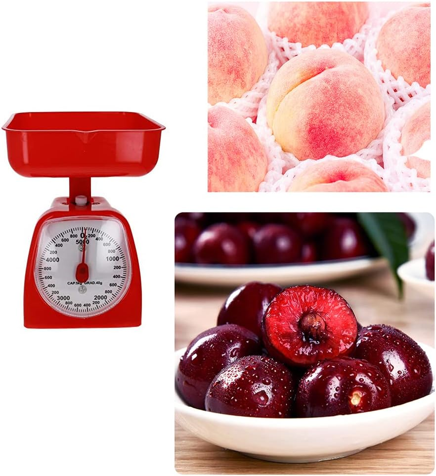 Utoolmart ABS Red Machine Double Scale Range 5000G Removeable Bowl Tare Functionality for Weighing Kitchen Food Feed Fruit 1Pcs image number 1