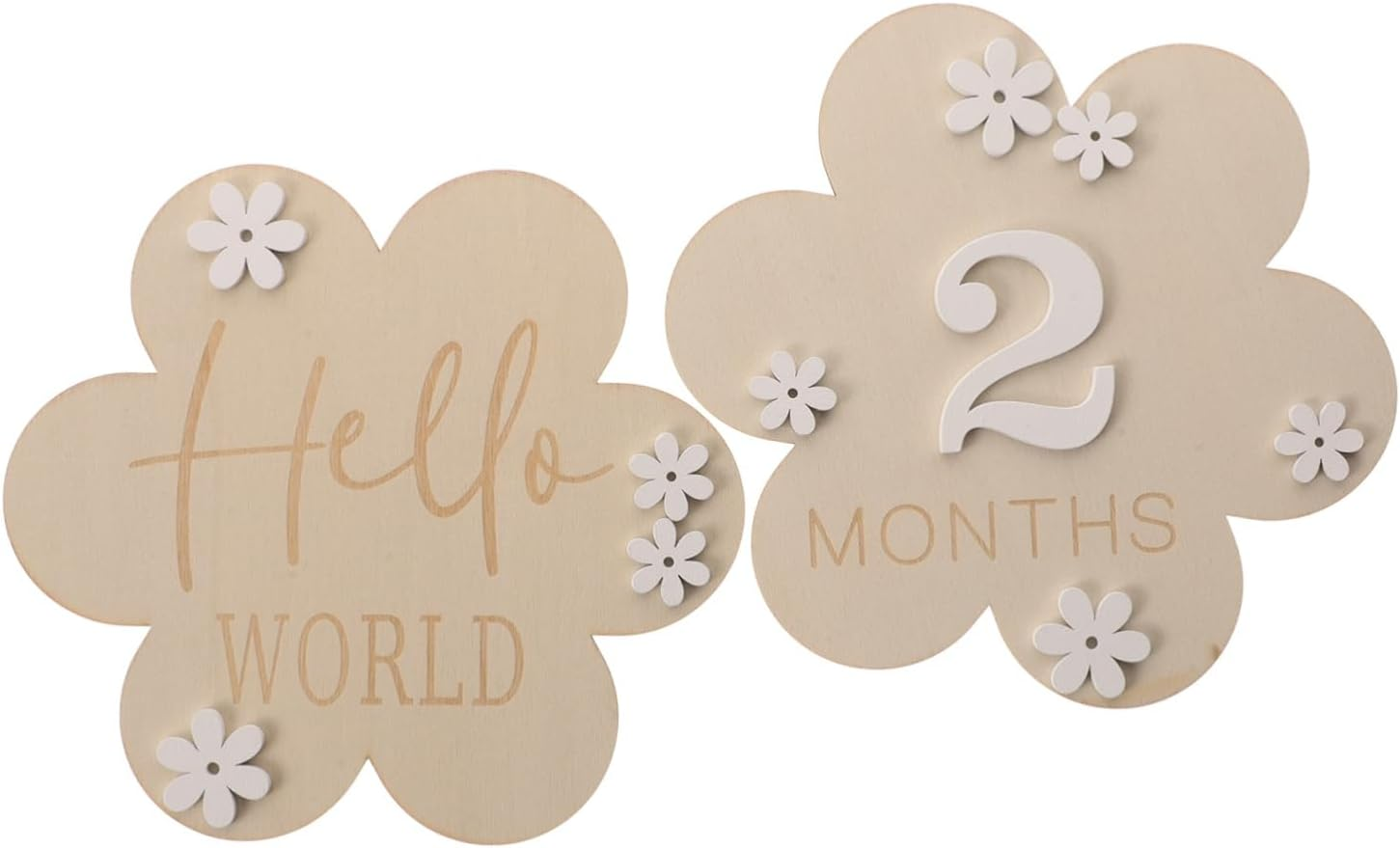 Wood Baby Milestone Flowers Baby Announcement Sign Newborn Monthly Photo Prop Growth Record Board Nursery Decoration 2Pcs Set