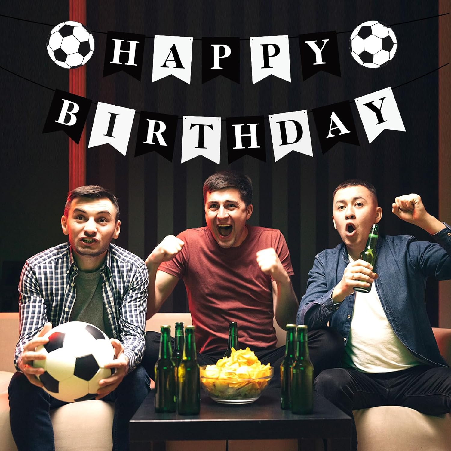 Birthday Football Banner Happy Birthday Football Theme Banner Party Decorations Football Banner Football Banner White Black for Boys Girls Football Fans Birthday Party image number 5