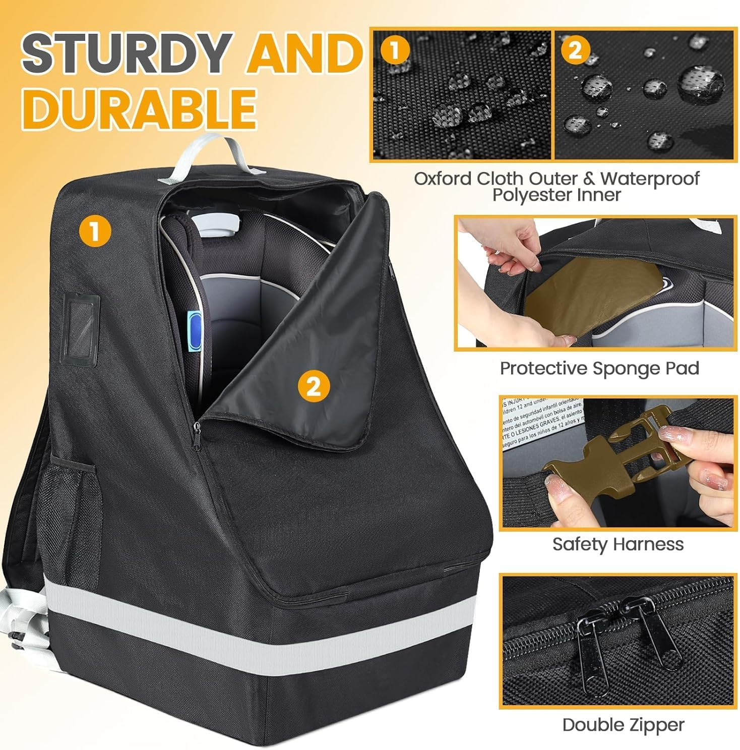 Padded Car Seat Bags for Air Travel - Carseat Travel Bag for Airplane - Gate Check Car Seats Carrier Cart Cover for Airport with Shoulder Straps image number 3