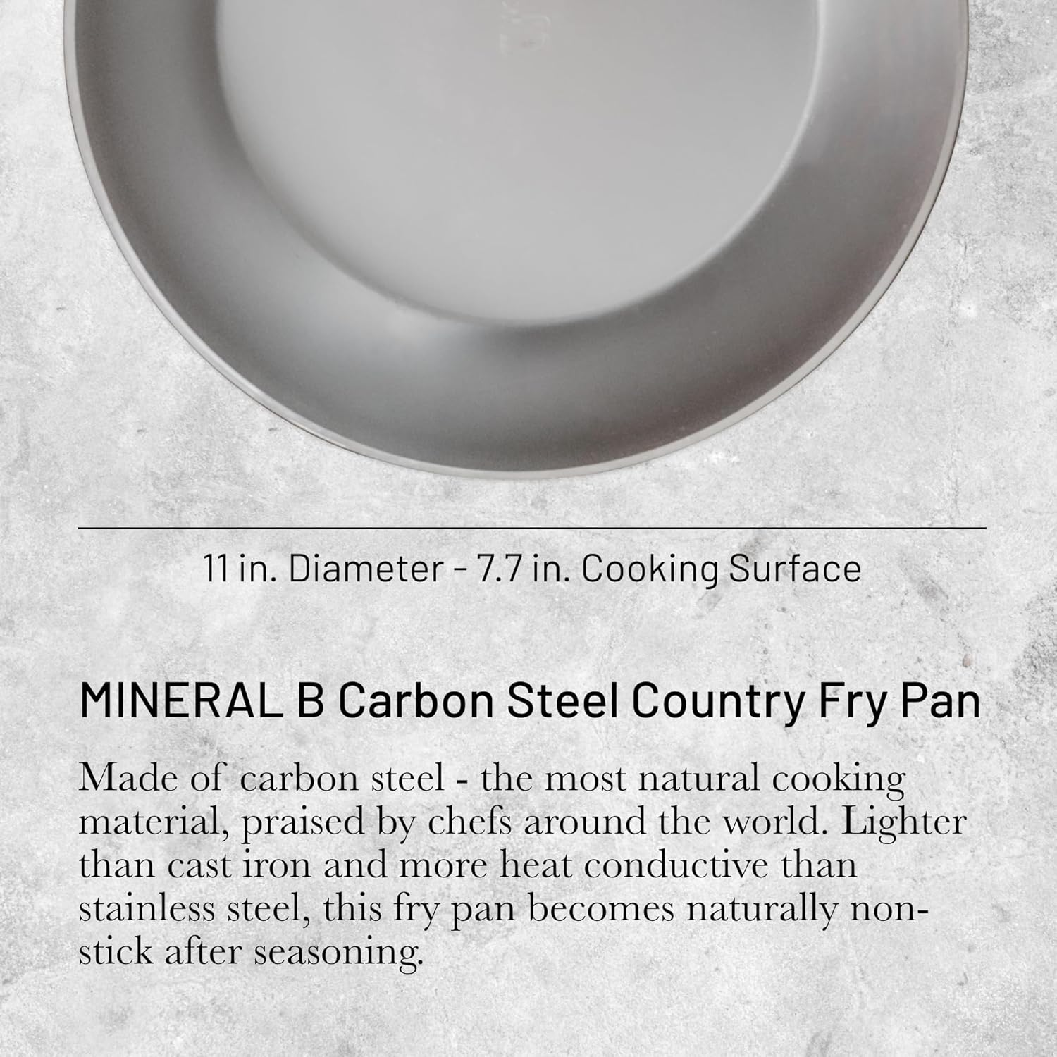 De Buyer Mineral B Carbon Steel Country Fry Pan - 11&rdquo; - Ideal for Sauteing, Simmering, Deep Frying & Stir Frying - Naturally Nonstick - Made in France image number 3