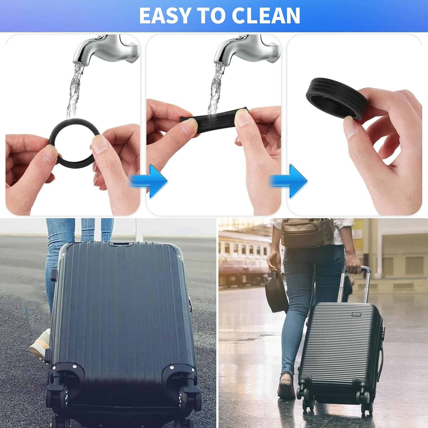 16 PCS Silent Luggage Wheel Protection Covers - Universal Anti-Scratch, Reduce Noise for Most 8-Spinner Wheels (Grey) image number 2