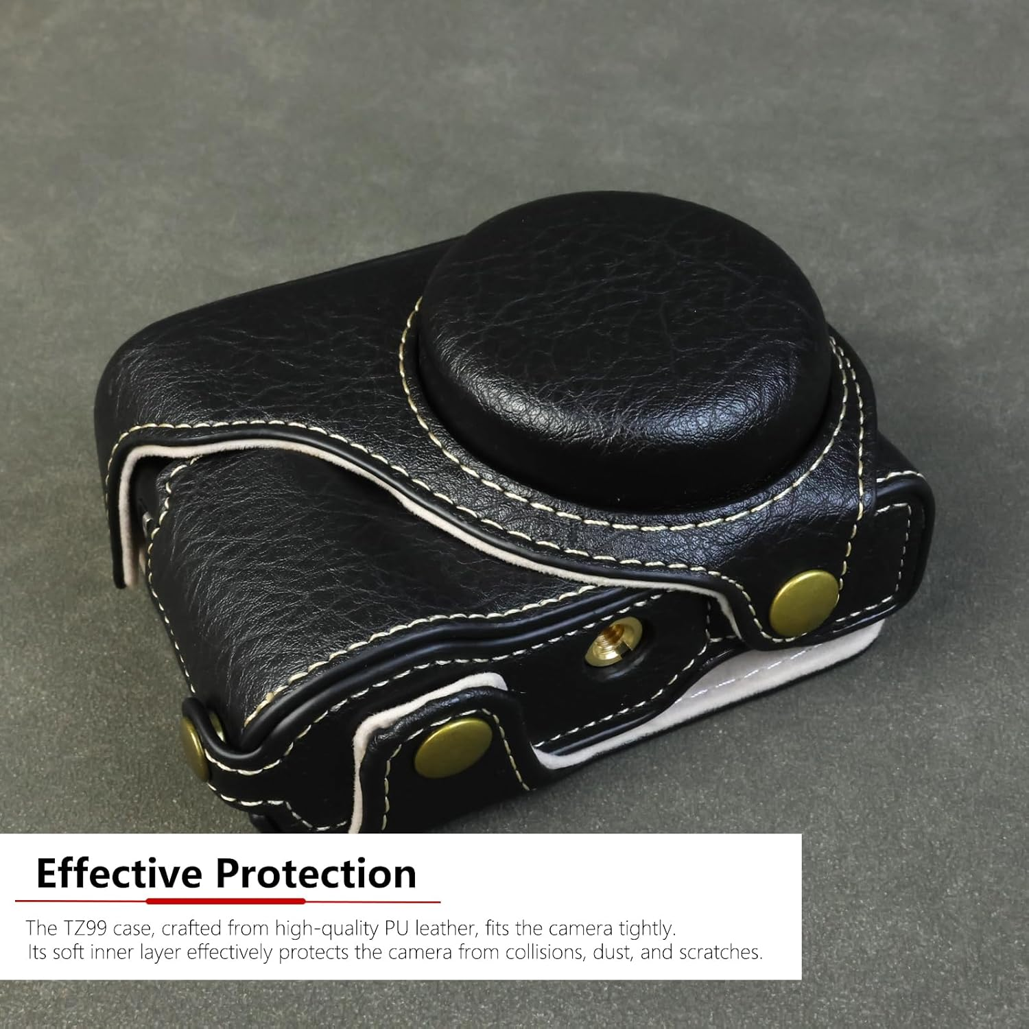 Aisnyho Camera Case for Panasonic Lumix DC-TZ99,PU Leather Protective Cover Detachable Carrying Case Bag with Adjustable Shoulder Strap, Black, PU Protective Case - White image number 3