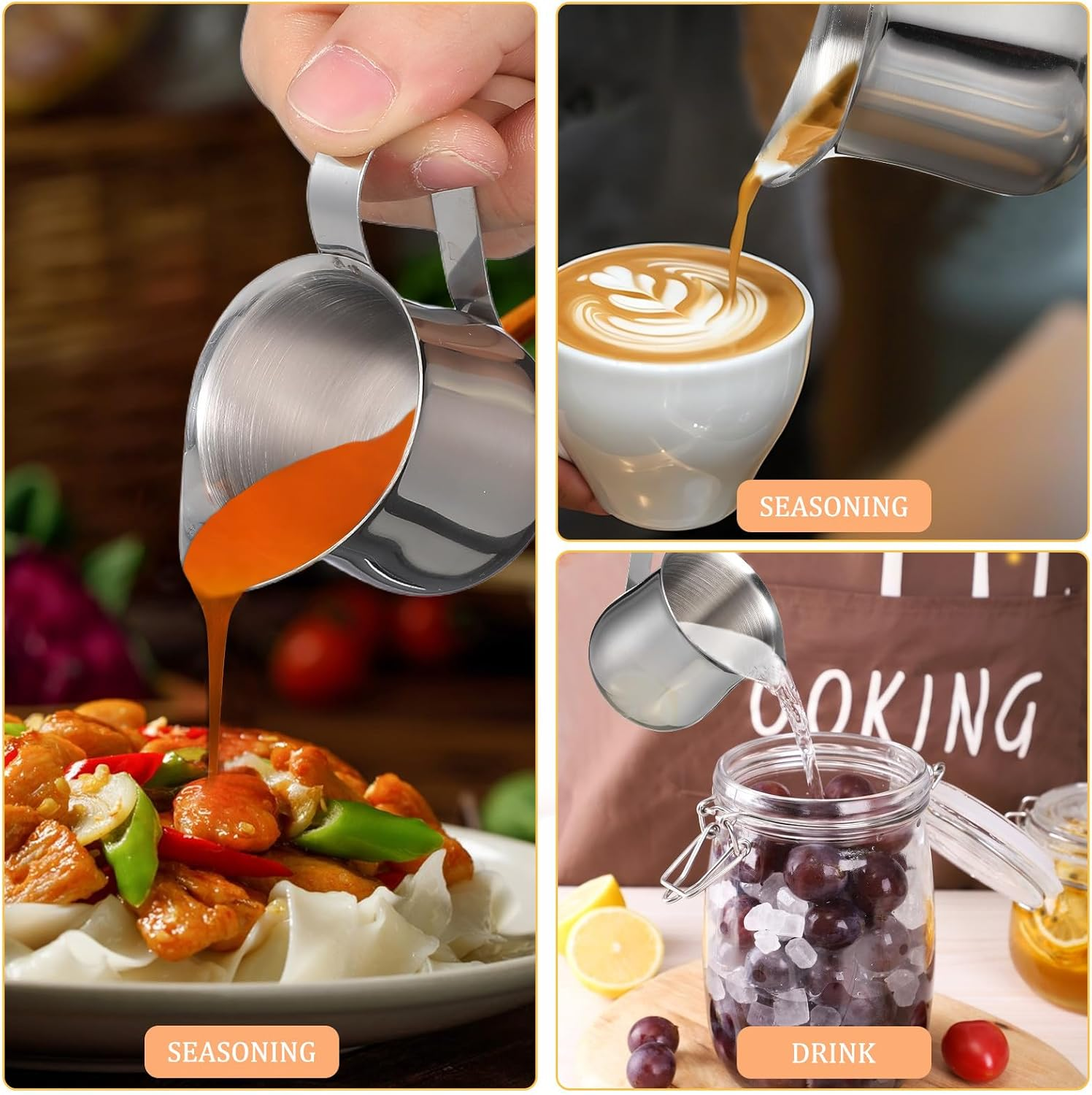 Hohopeti 4Pcs Stainless Steel Milk Frothing Pitcher 50Ml Espresso Creamer Jug with Spout Coffee Measuring Cup for Home and Cafe Use image number 2