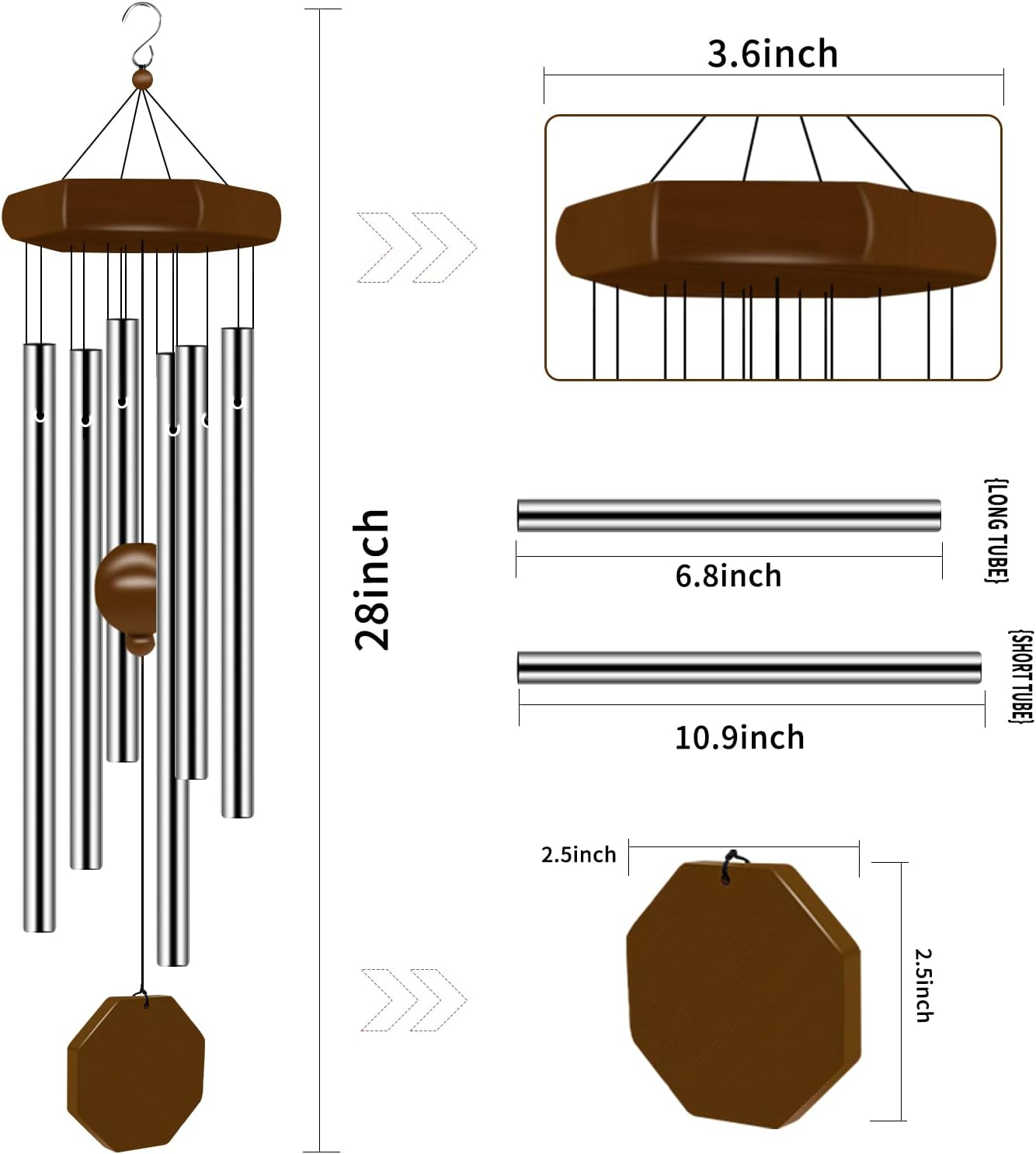 Wind Chimes for Outside, Wind Chimes Outdoor Deep Tone with 6 Tuned Tubes, Memorial Wind Chime for Garden, Patio and Home image number 4