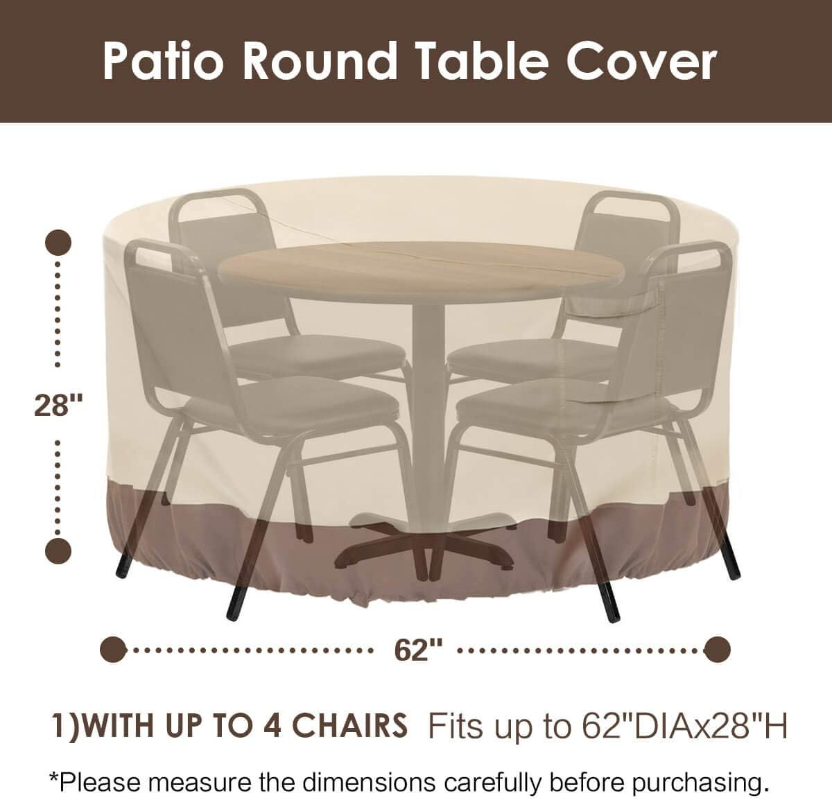 Vailge round Patio Furniture Covers, 100% Waterproof Outdoor Table Chair Set Covers, Anti-Fading Cover for Outdoor Furniture Set, UV Resistant, 62"Diax28"H,Beige & Brown