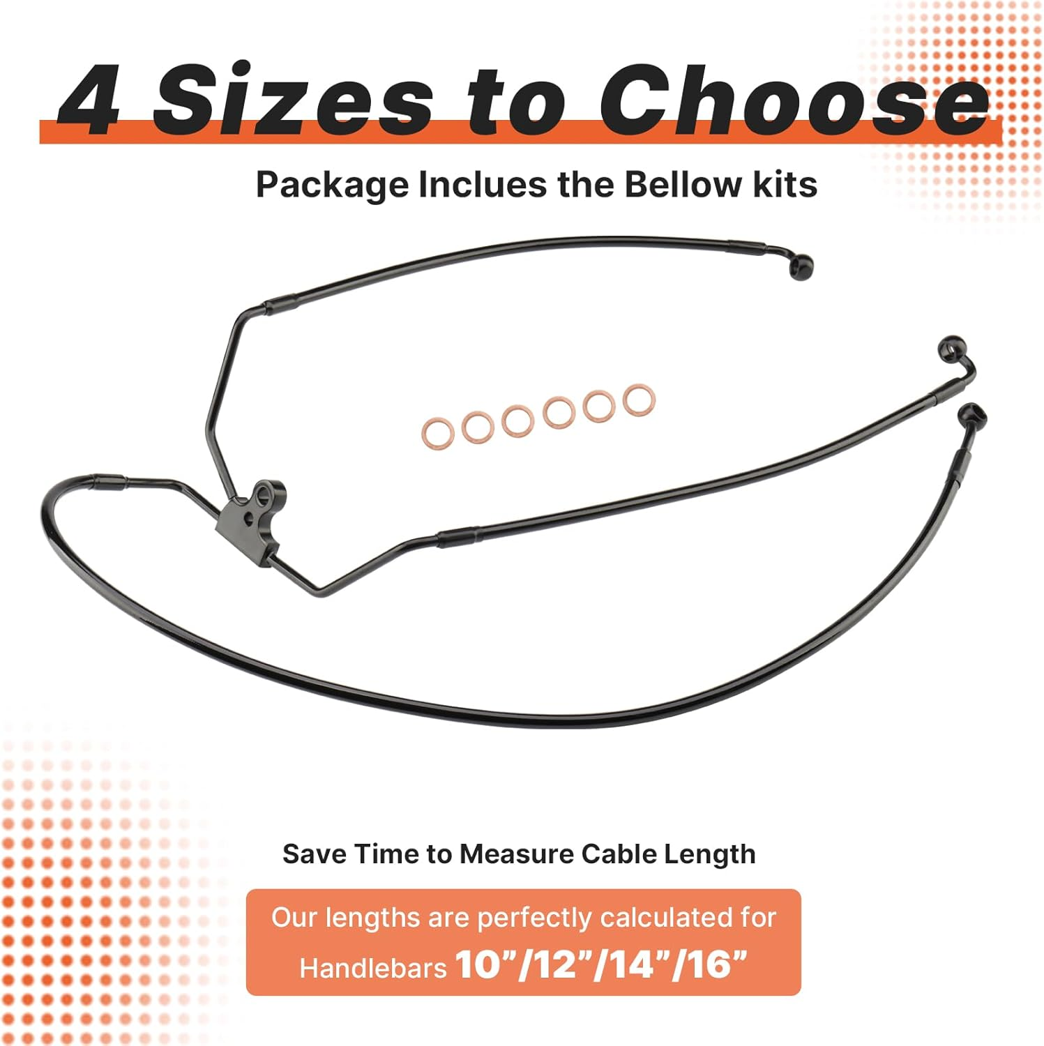 12" Handlebars Extension Front Brake Line for Harley 1996-2013 Harley Touring Road King/Road Glide/Street Glide/Electra Glide NO ABS Models, Stainless Steel Braided Brake Cable, Black image number 5