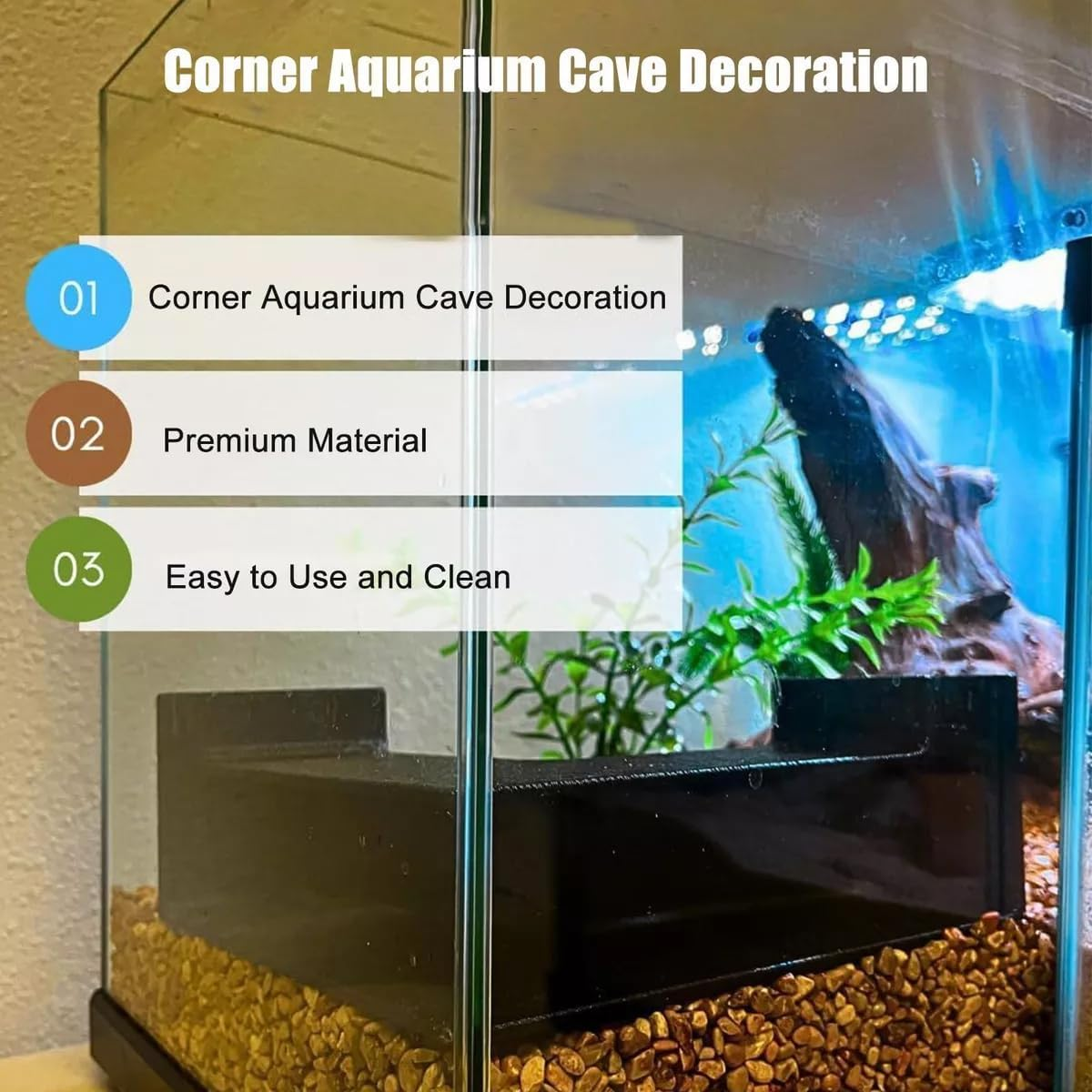 AIMALL Fish Tank Aquarium Underground Tunnel Decoration, 4.92-Inch Black Corner Fit Habitat Enhancer for Fresh and Saltwater Tanks image number 5