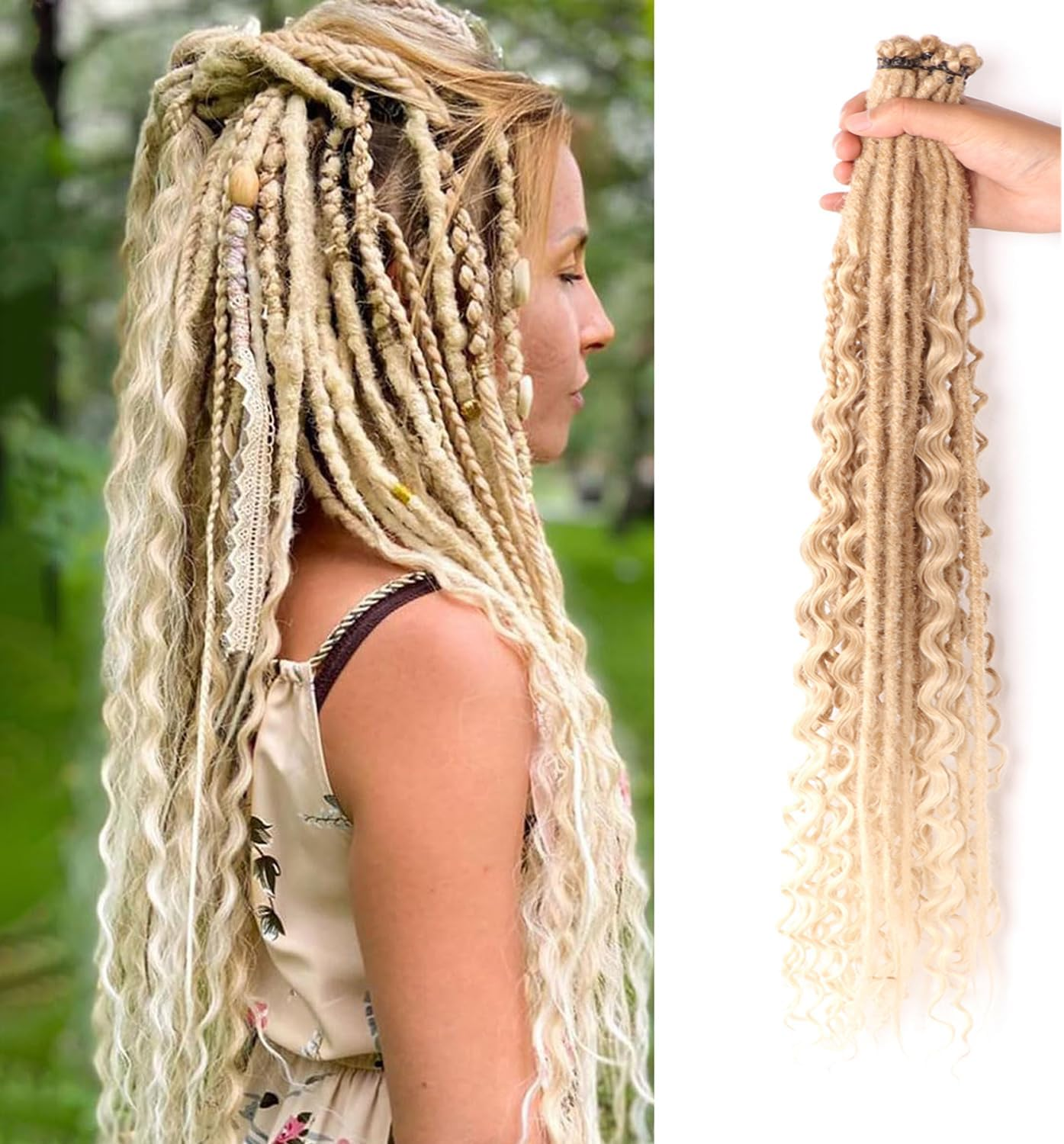 24 Inch Synthetic Dreadlock Extensions Hippie Single Ended Dreads 0.6 Cm Width Loc Extensions Reggae Style Crochet Hair for Women (T1B/Blue, 3 Styles Mixed 24 Inch(18 Strands))
