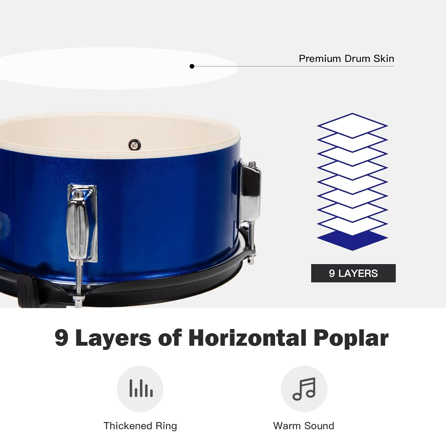 HONEY JOY 16&rdquo; Kids Drum Set, 5-Piece Full Size Complete Junior Drum Set W/Adjustable Throne, Cymbal, Hi-Hat, Pedal & Drumsticks, Beginner Drum Kit W/Bass Snare Tom Drum, Age 3-12 (Blue) image number 5