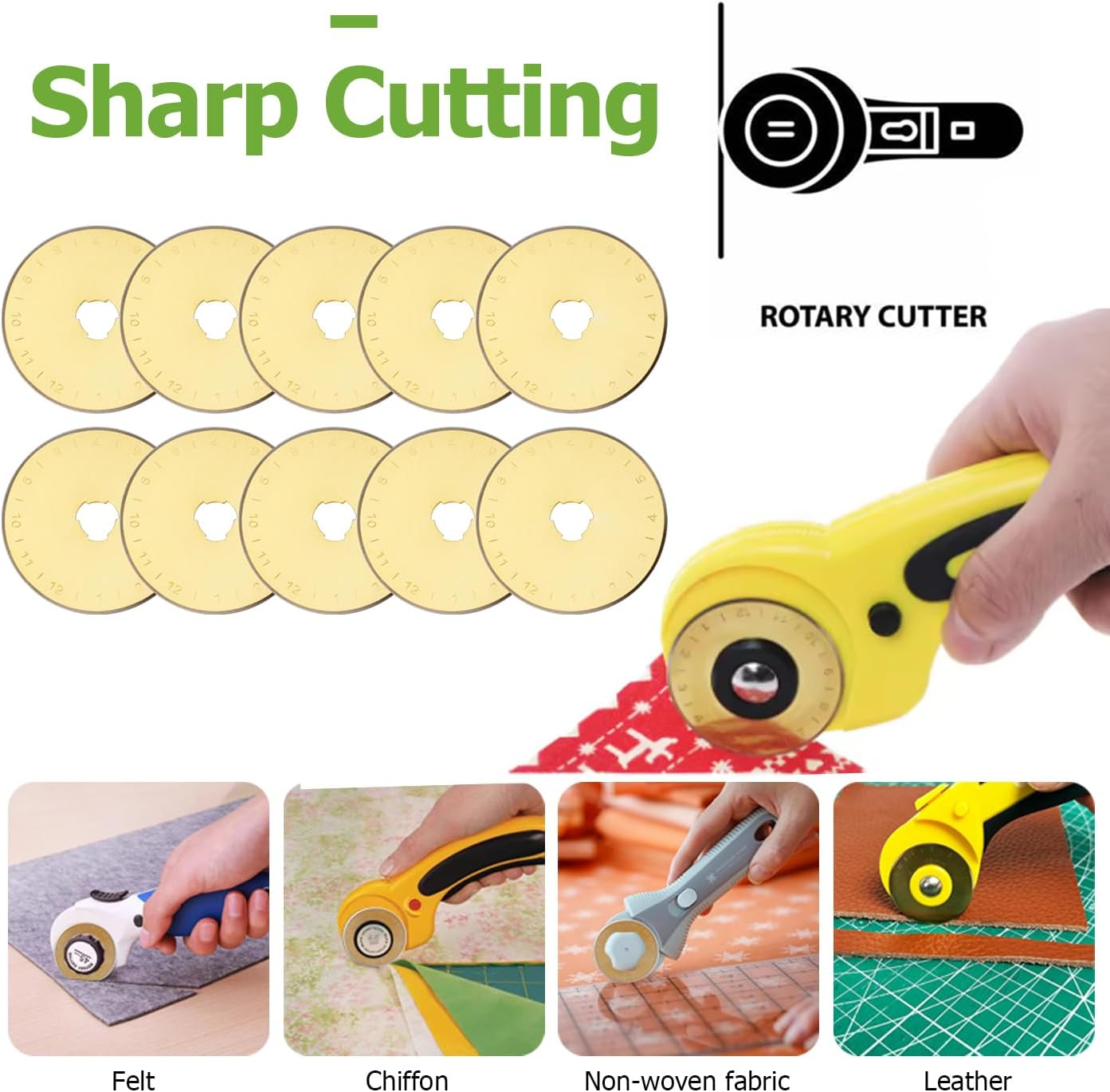 45Mm Rotary Cutter Blades Replacement, Steel Titanium Coated Rotary Cutters Knife Blade Compatible with Olfa, Fiskar, Martelli, Truecut Cutter Tool, 10 Pcs