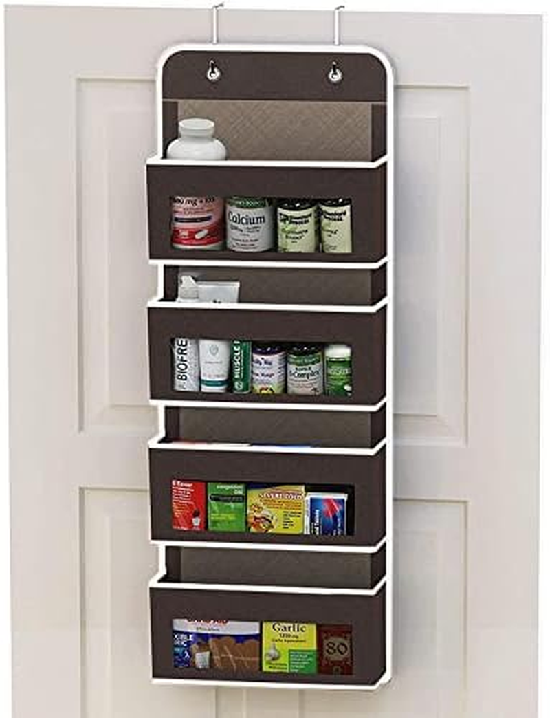 Over Door/Wall Mount 4 Clear Window Pocket Organizer, Brown (Coffee)