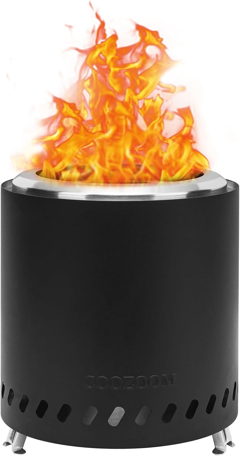 Portable Table Top Fire Pit with Stand, 8.6" Stainless Steel Mini Outdoor Low Smoke Burning Tabletop Firepit Fueled by Pellets or Wood, for outside Camping Black