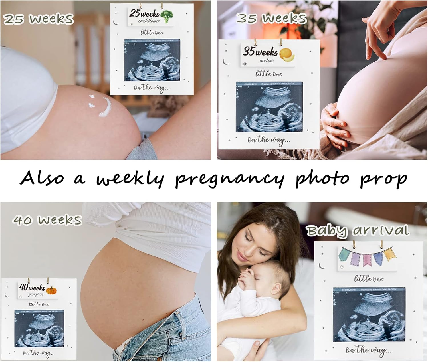 Sonogram Picture Frame - Weekly Fruit and Vegs Milestone, Pregnancy Tracker for Bump Growth, First Ultrasound Frame, Gifts for Expecting Parents, Announcement image number 1