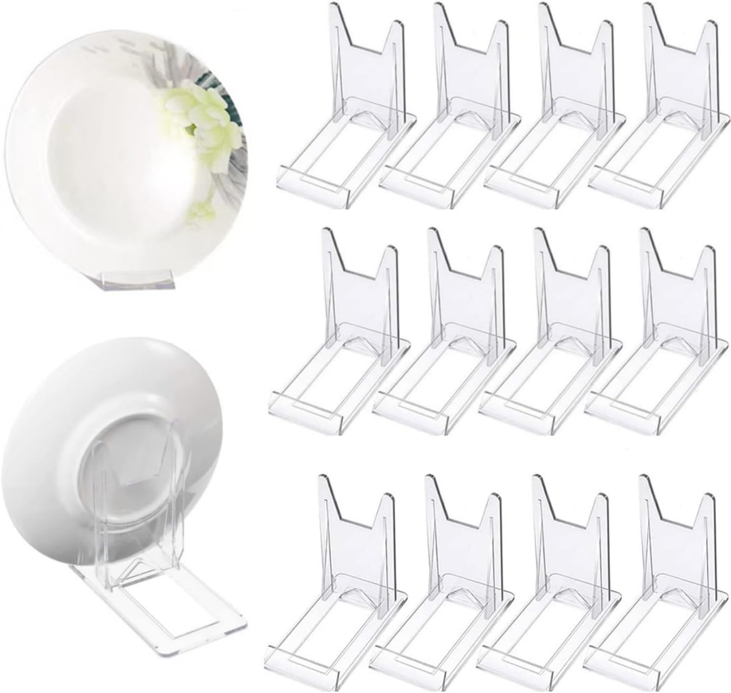 12 Pack Clear Plastic Plate Stands, Angle Adjustable Plastic Display Stand Easel, Clear Display Easel, for Display Pictures, Photo and Artworks image number 6