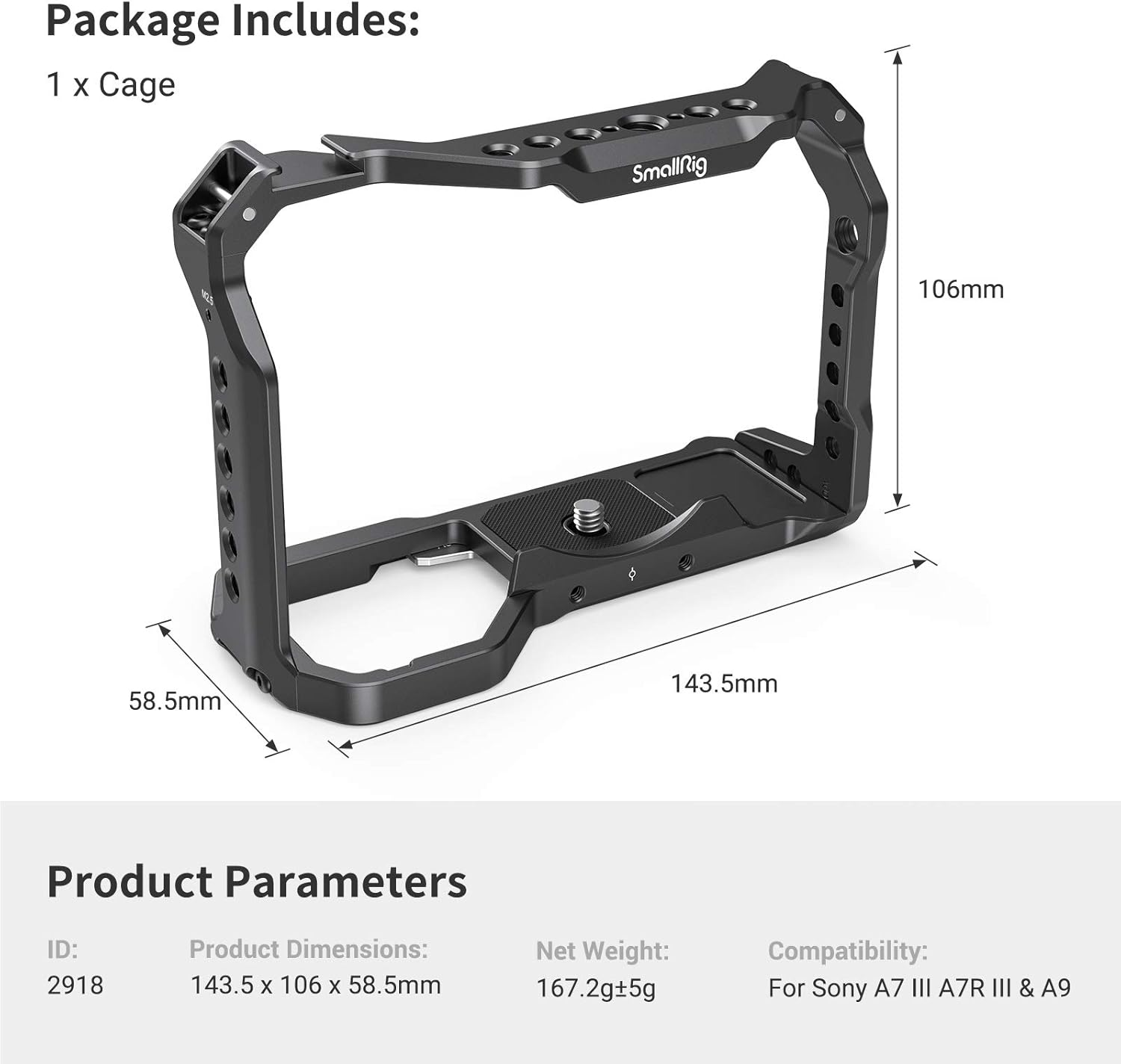 Smallrig A7III A7RIII Camera Cage for Sony A7 III A7R III A9-2918 image number 3