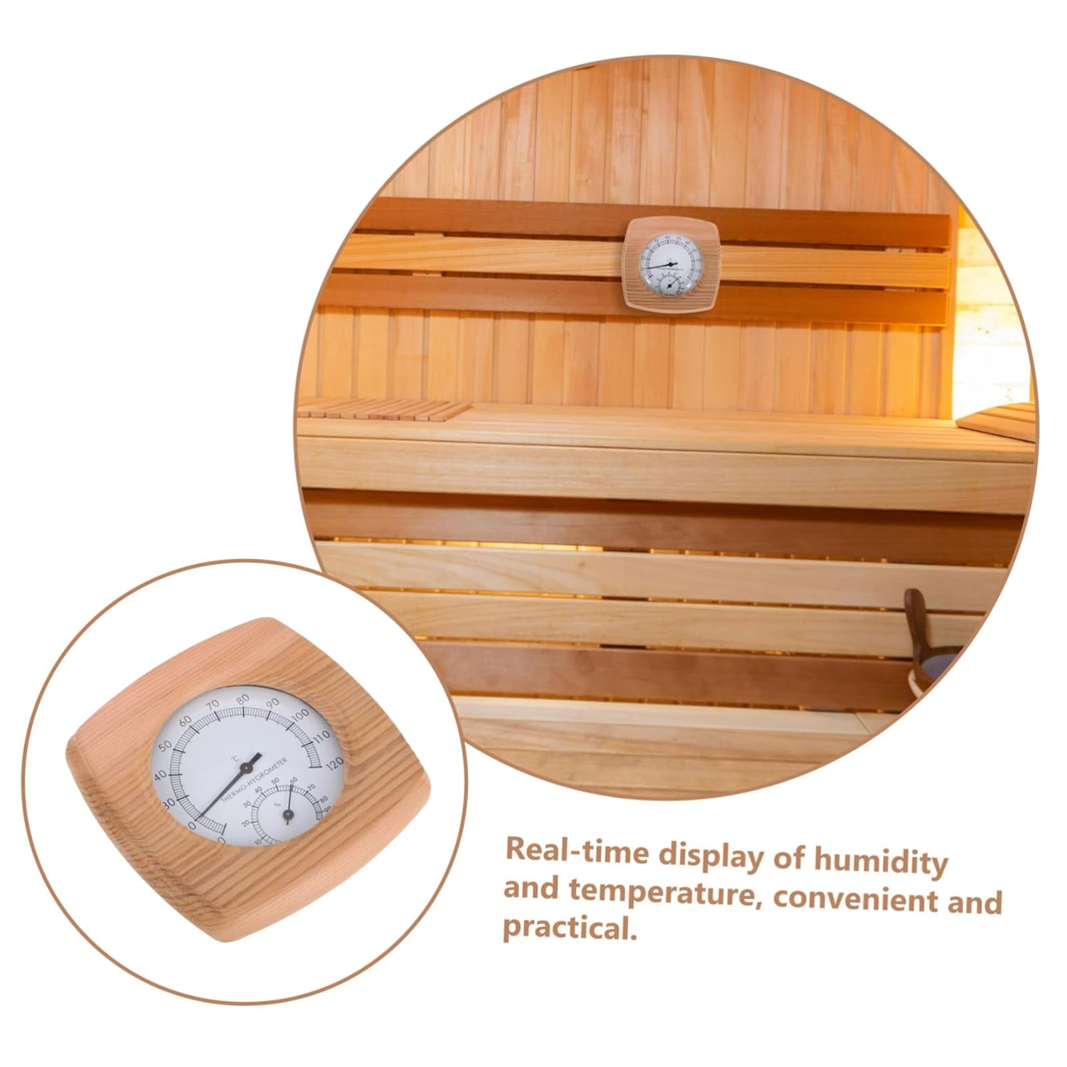 Sauna Thermometer Hygrometer Wall-Mounted Wood Indoor Temperature Humidity for Sauna Bathroom Steam Moisture Resistant Accessory image number 6