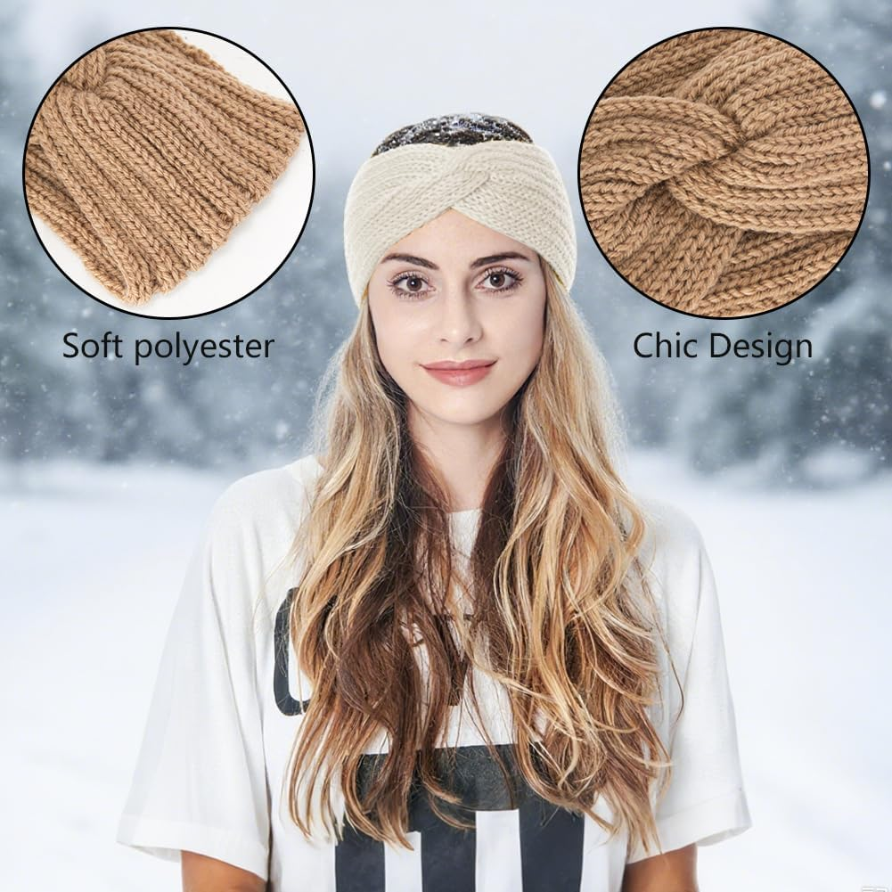 Women'S Winter Headband, Women'S Knitted Ear Warmers, Pack of 3, Thick Headbands, Girls, Knitted Headband, Headwrap, Hair Bands, Warm Winter Gifts image number 6