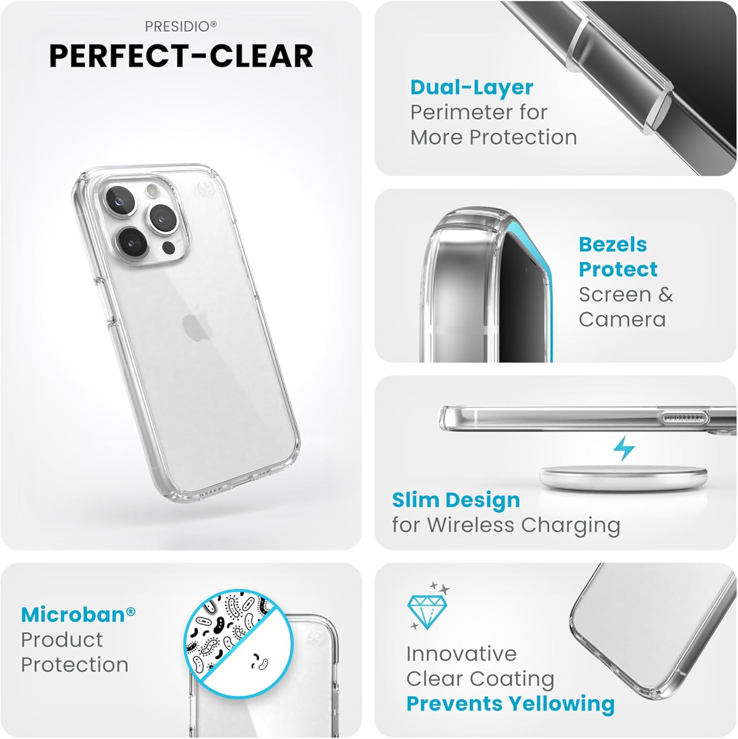 Speck Clear Iphone 15 Pro Case - Drop Protection - Scratch Resistant, Anti-Yellowing, 6.1 Inch Phone Case - Presidio Clear/Clear image number 4