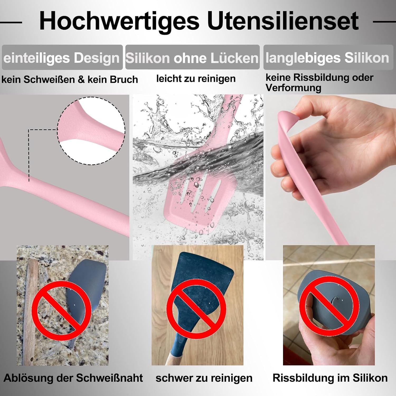 Terlulu Silicone Cooking Utensils, 12-Piece Set, Pink, Non-Stick, Dishwasher Safe image number 1