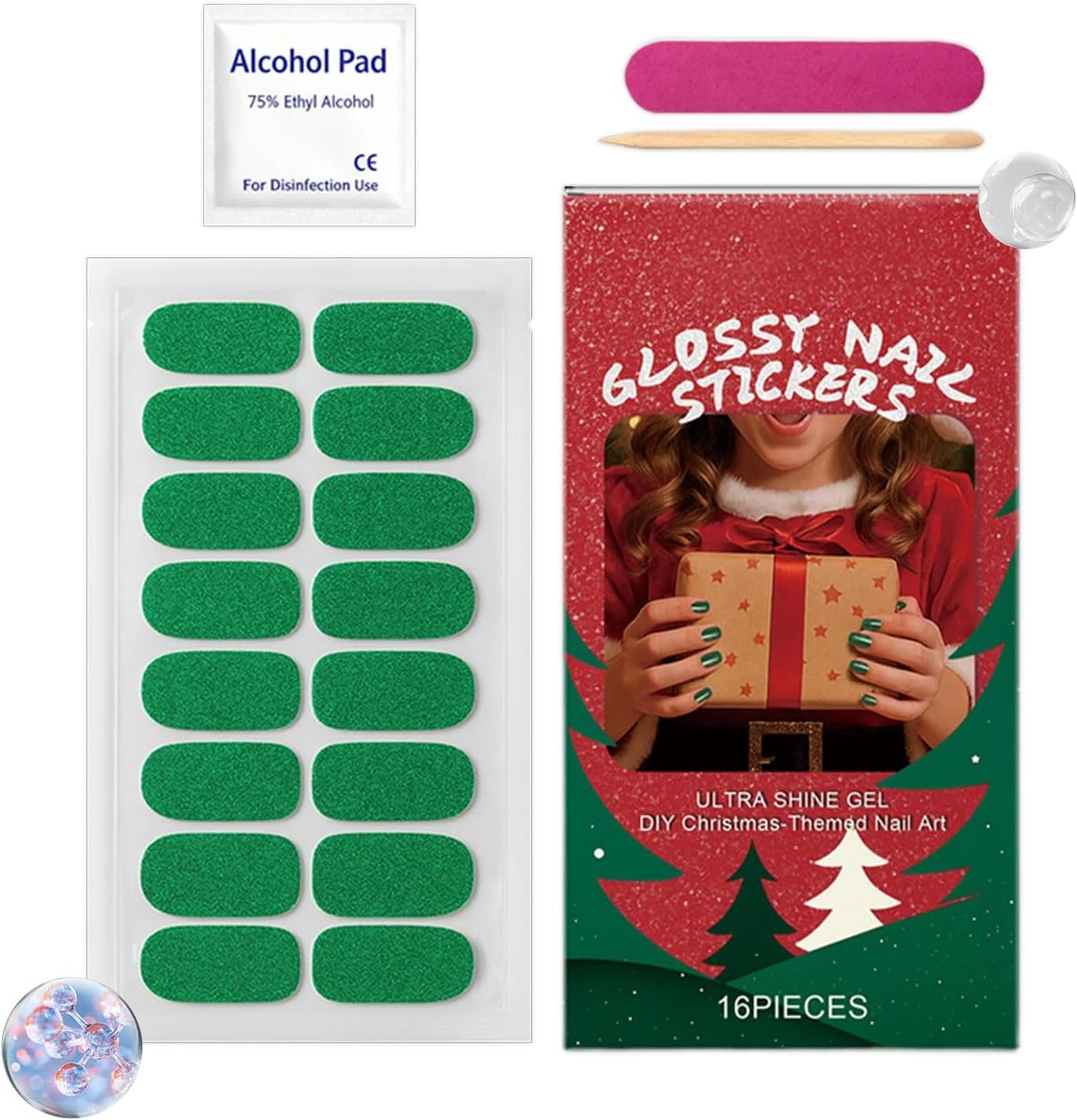 Nail Wrap Stickers - Christmas Theme Manicure Adhesive Stickers - Christmas Nail Strips Set - for Family Nights Friend Gatherings Travel Home Office School Parties Business Trips