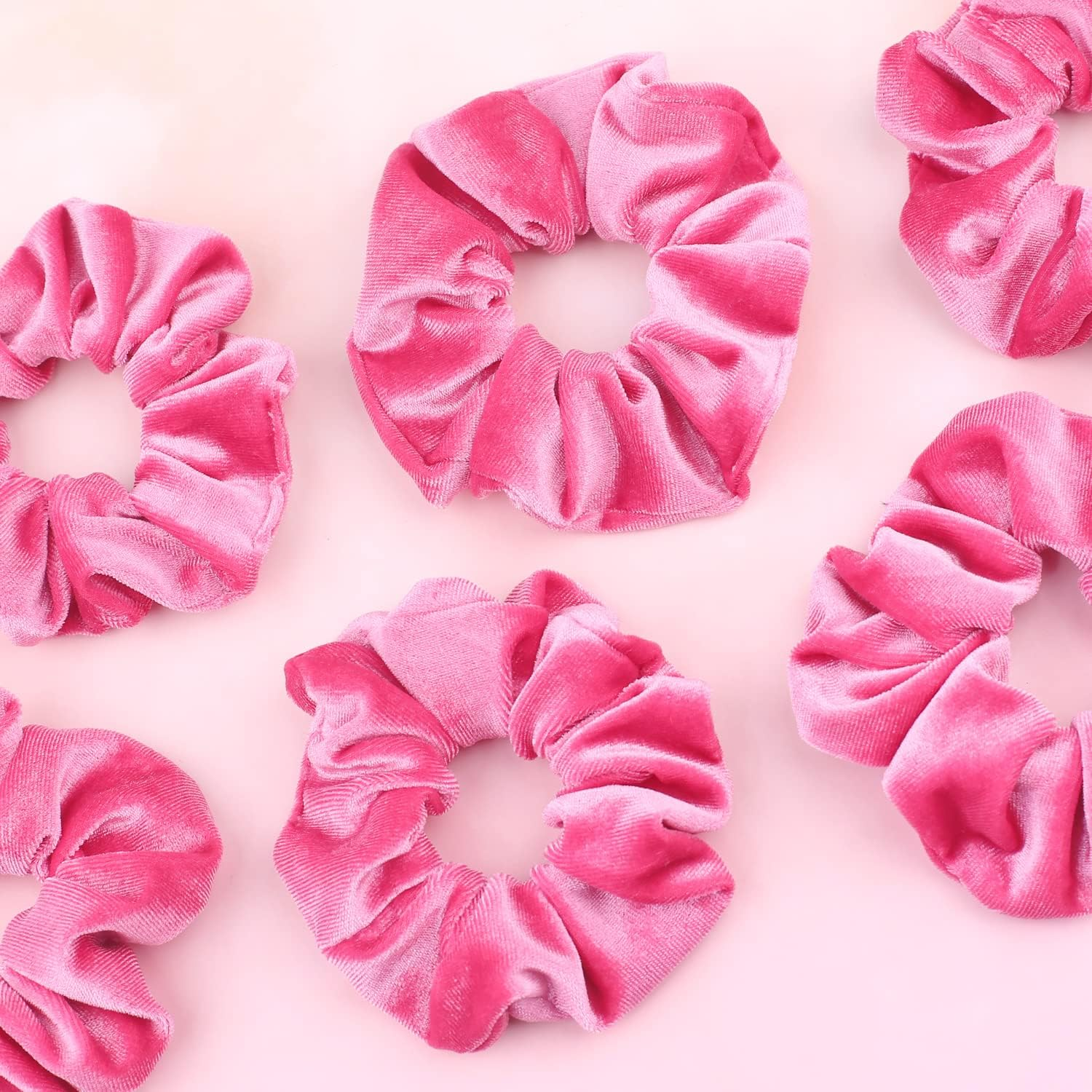 IVARYSS Pink Scrunchies, Premium Velvet Soft Hair Scrunchy Bulk, Solid Colors Thick Elastic Bands, Hair Accessories for Women and Girls, 12 Pack