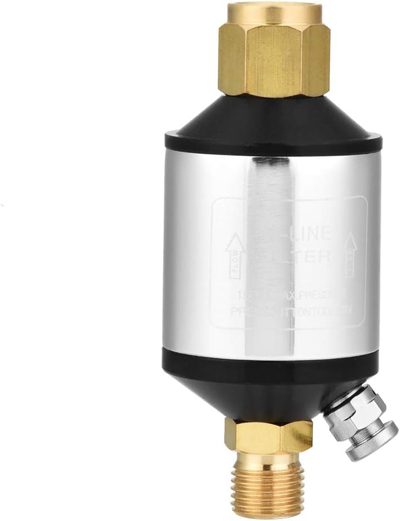 1/4 NPT Compressor Filter，150 PSI Oil Water Separator Air Line Filter，Oil Water Separator Paint Gun Water Filter Trap Filter，Suitable for Paint Spray Gun and Air Compressor，Matched Used with Gun image number 1