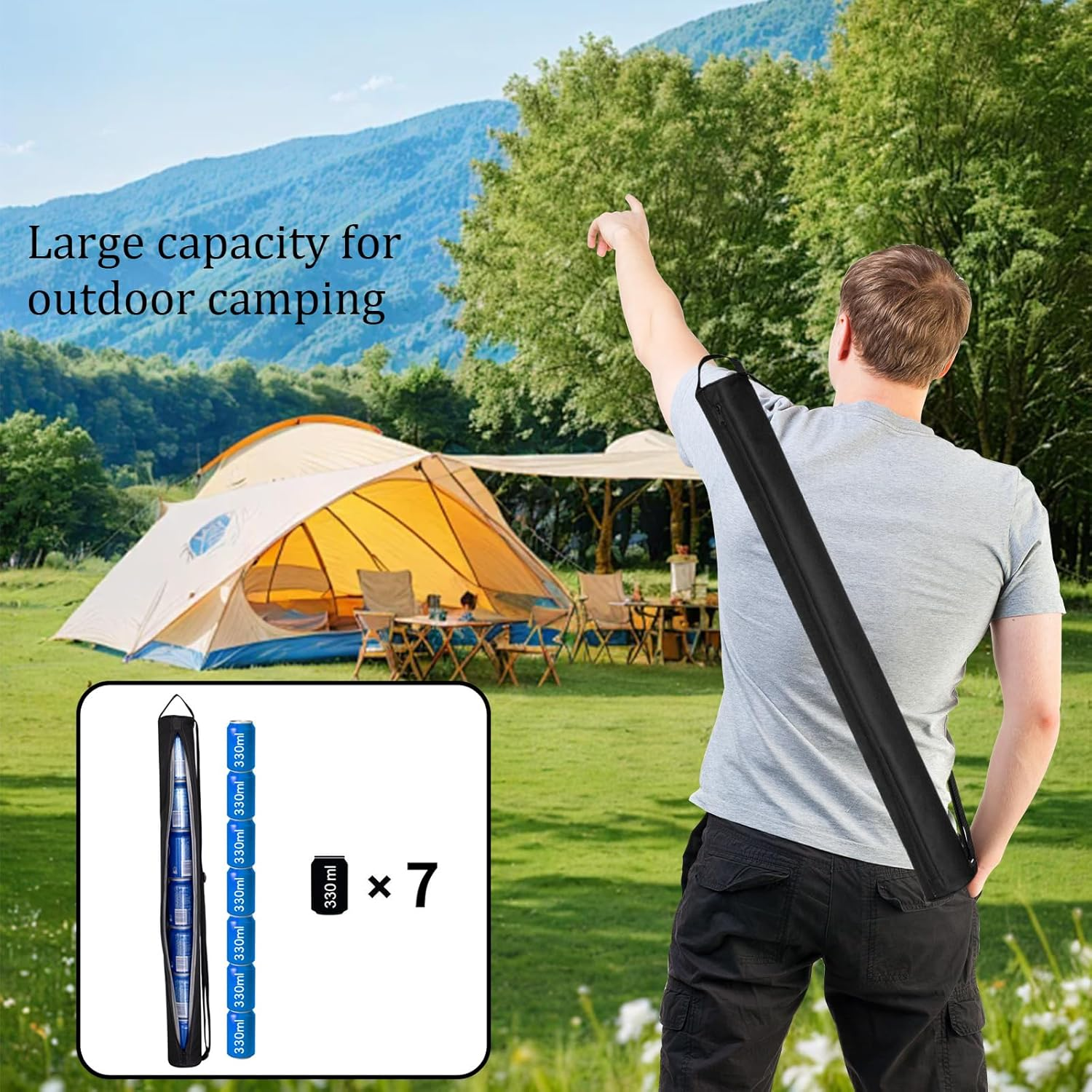 INCAUCA 7 Can Golf Beer Sleeve, Insulated Beer Sleeve for Golf Bag, Golf Bag Beer Cooler Sleeve, Beer Sling Holder for Cans Drinks Canned Beverages, Fit Most Golf Bags (Black) - Gray image number 3